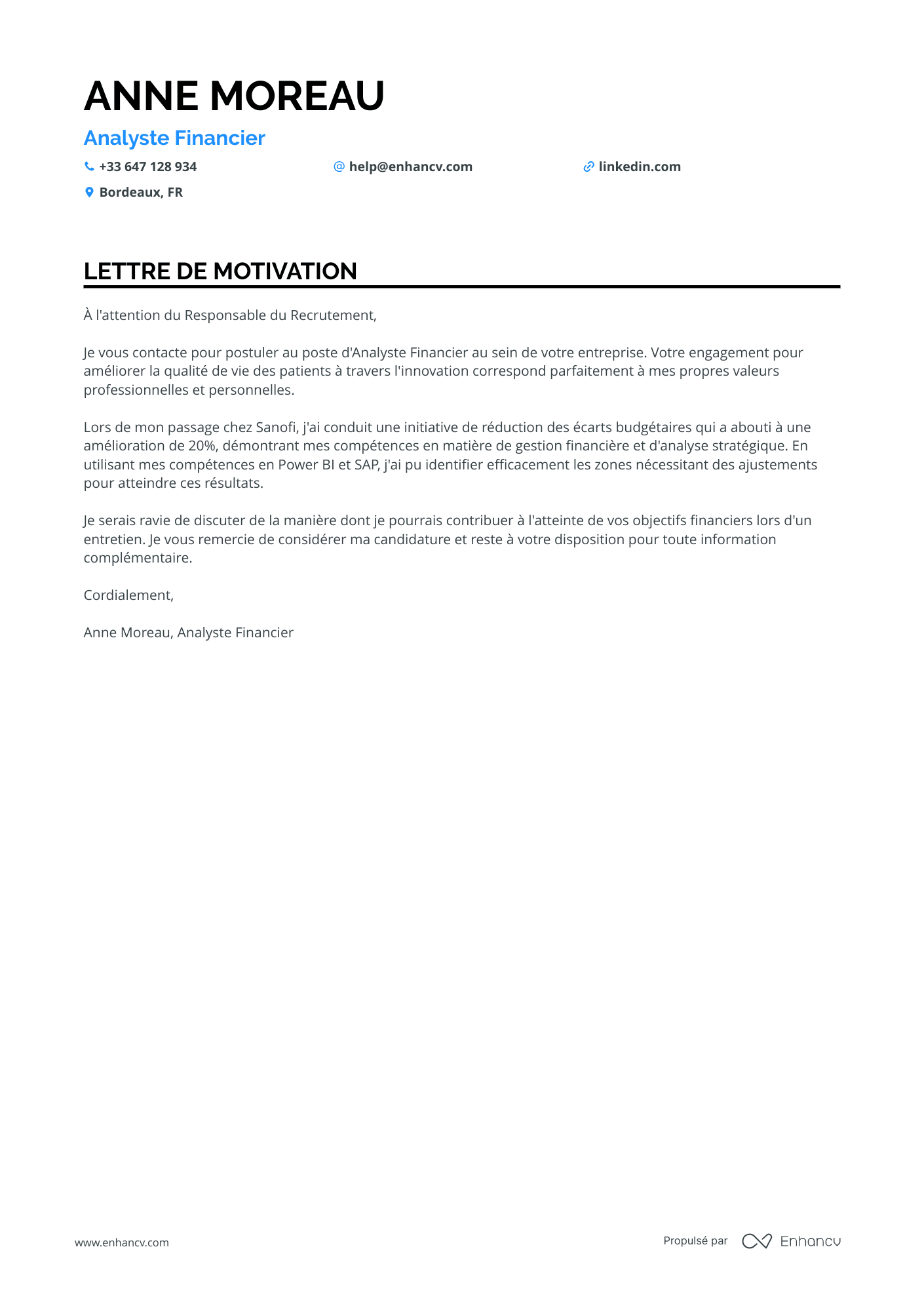 Analyste Financier Resume Example