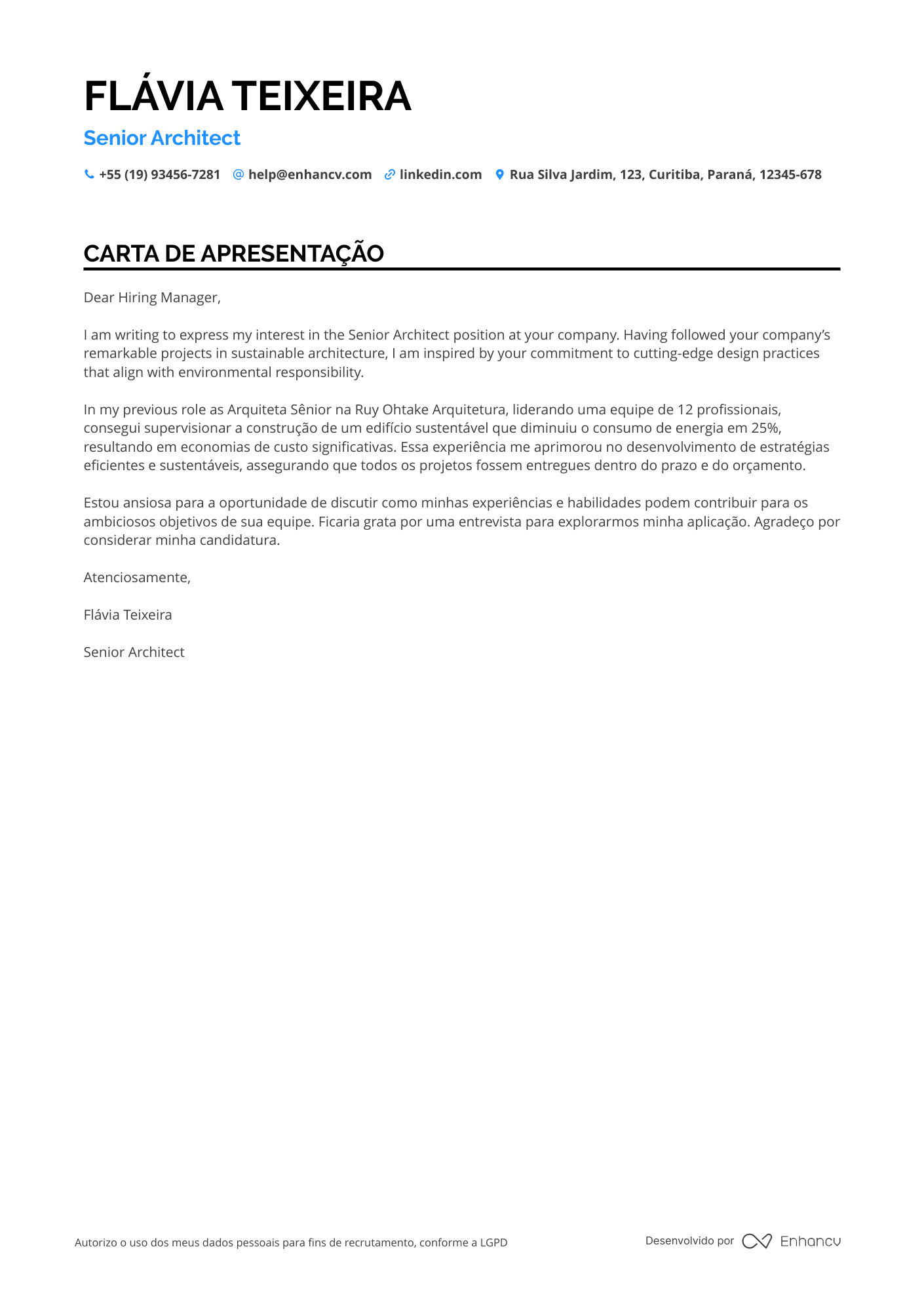 Arquiteto Sênior Resume Example