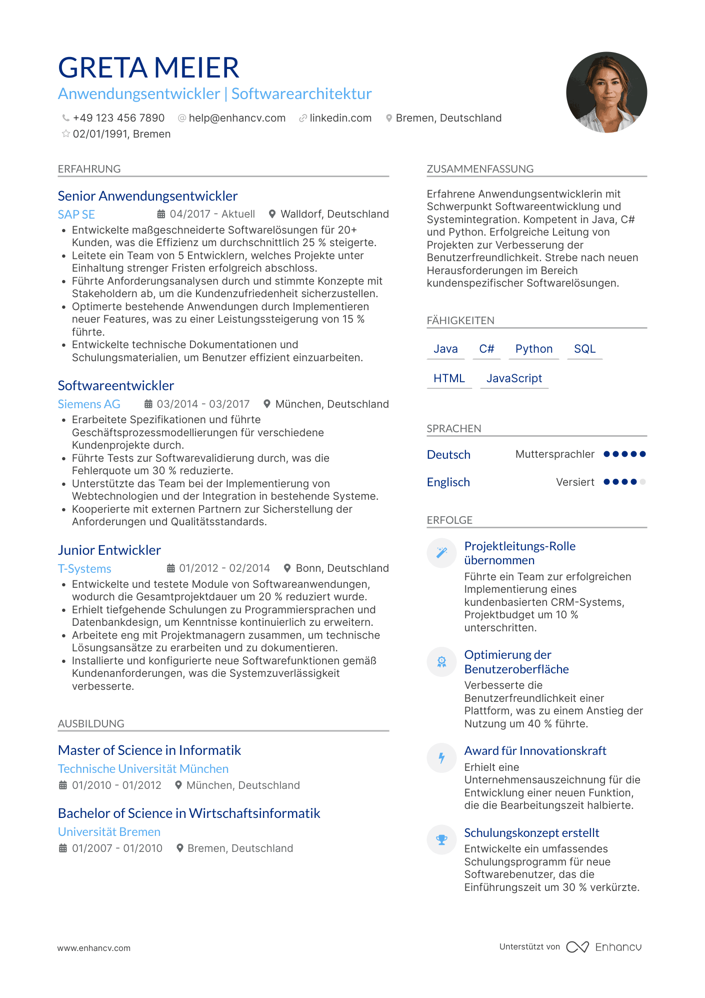 Lebenslauf als Anwendungsentwicklungs Informatiker Resume Example