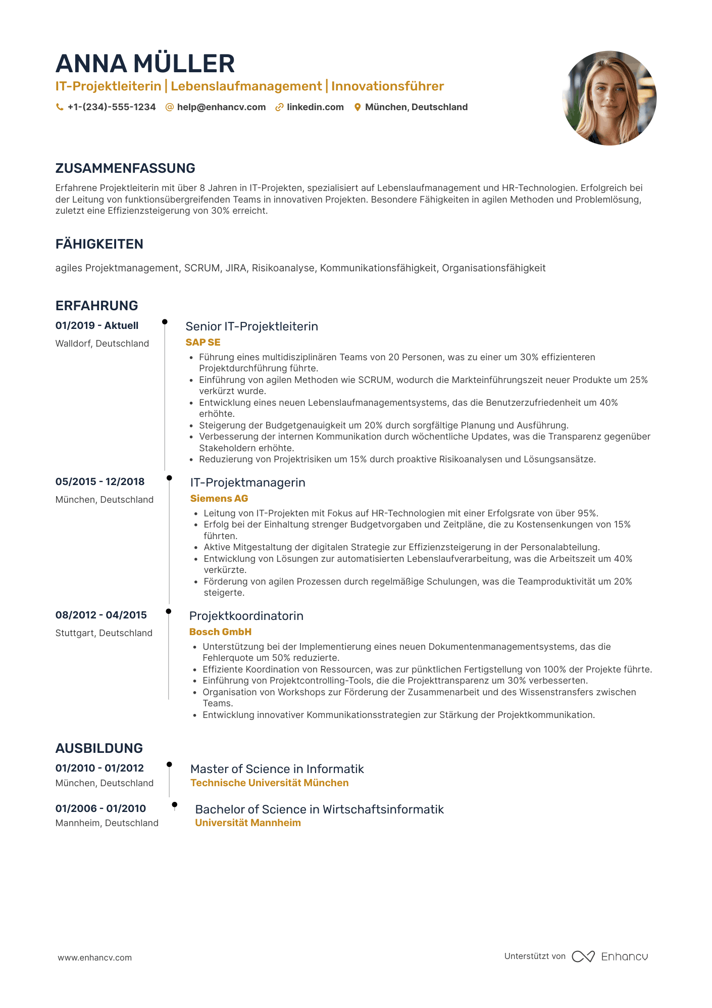 Lebenslauf IT Projektleiter Resume Example