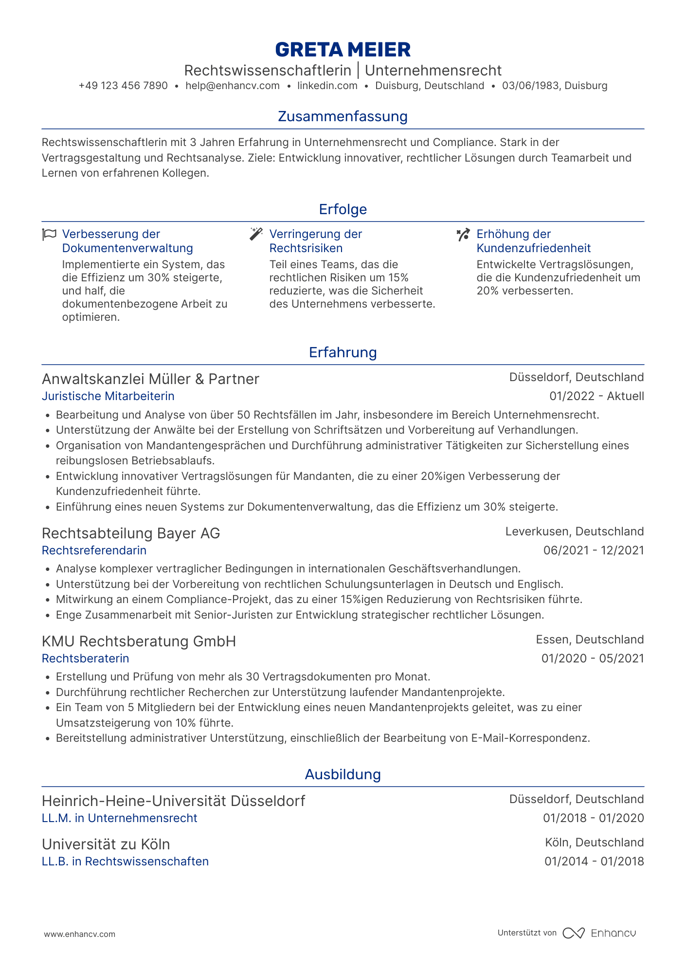 Lebenslauf als Einsteiger Jurist Resume Example