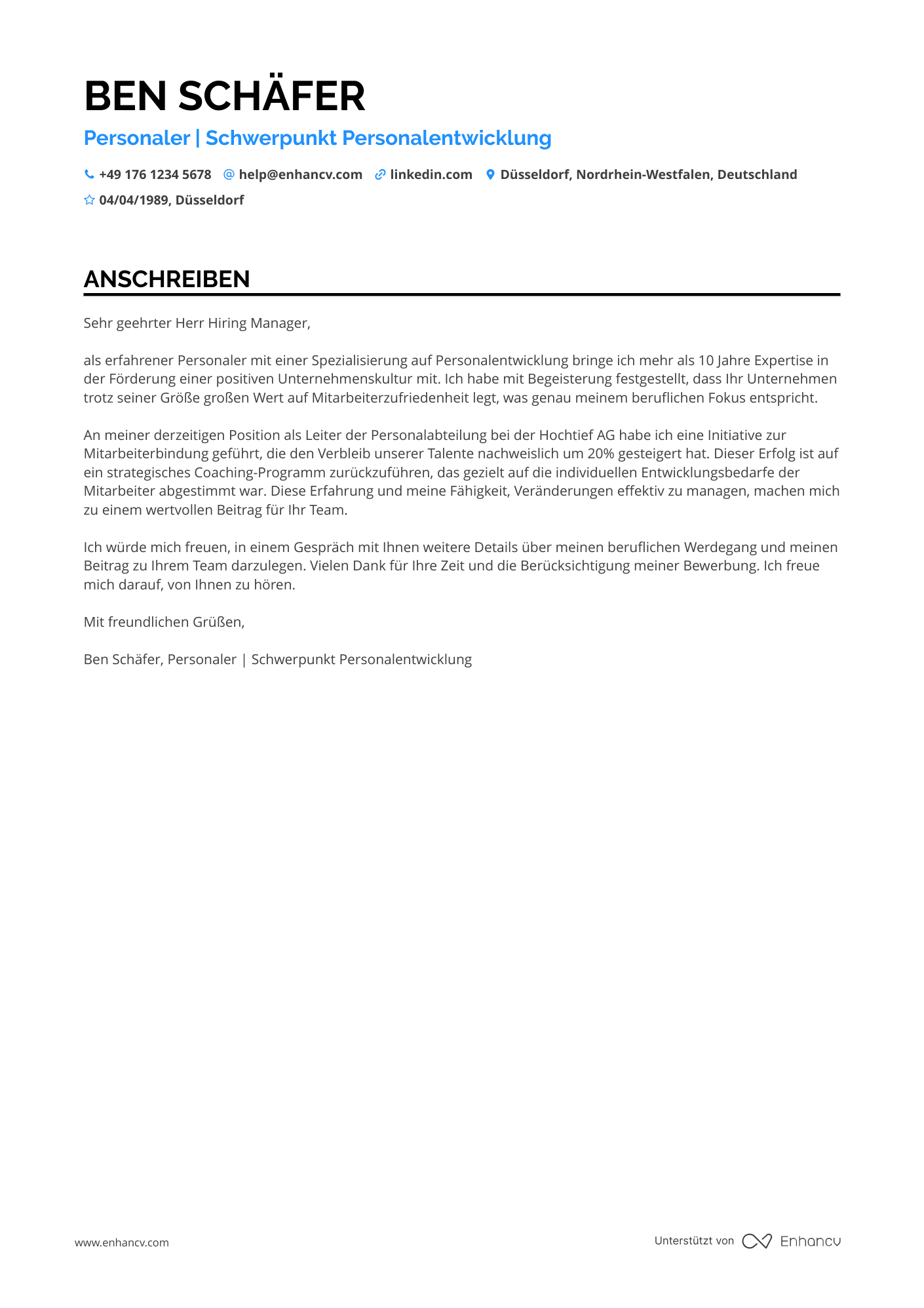 Personaler in der Baubranche Resume Example