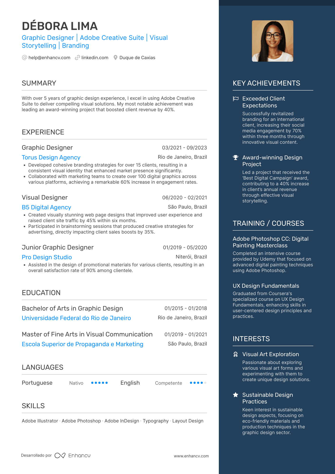 Currículo de designer gráfico em inglês Resume Example