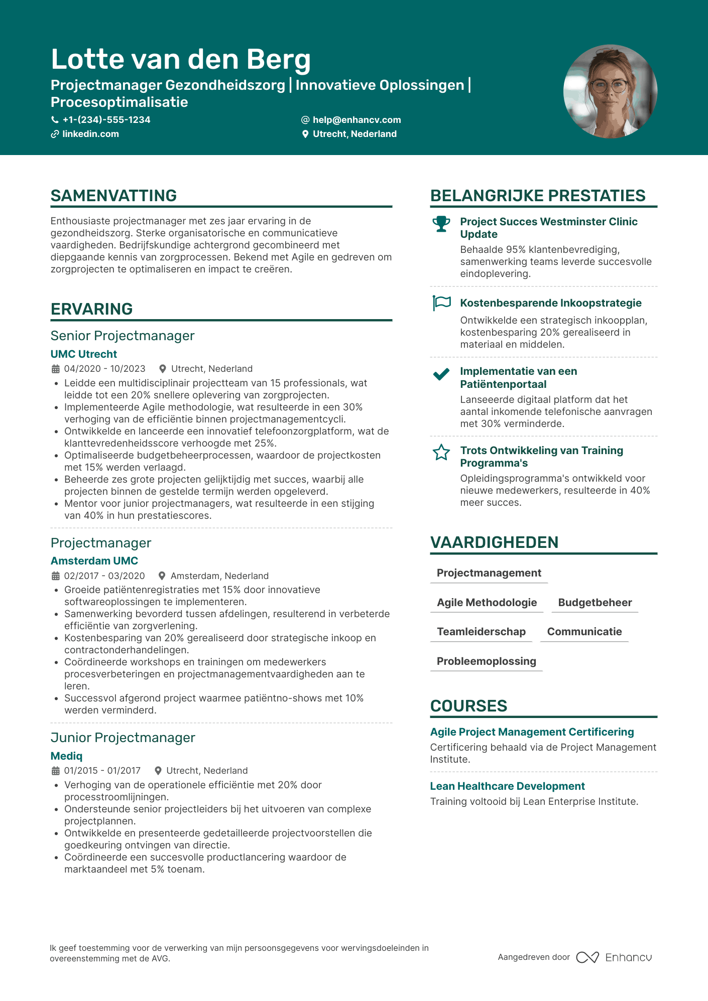 CV voor Gezondheidszorg Projectmanager Resume Example
