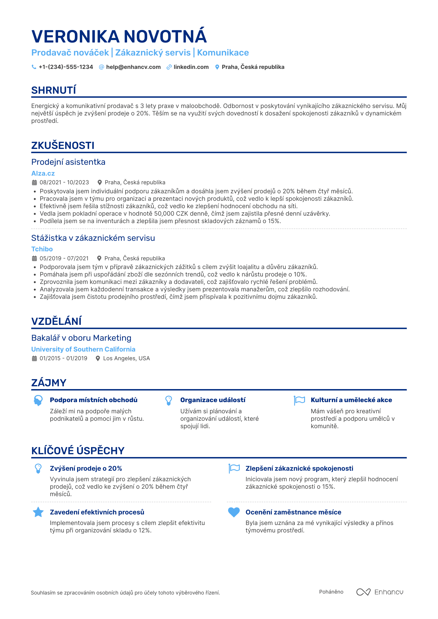 Životopis pro Prodavač nováček Resume Example