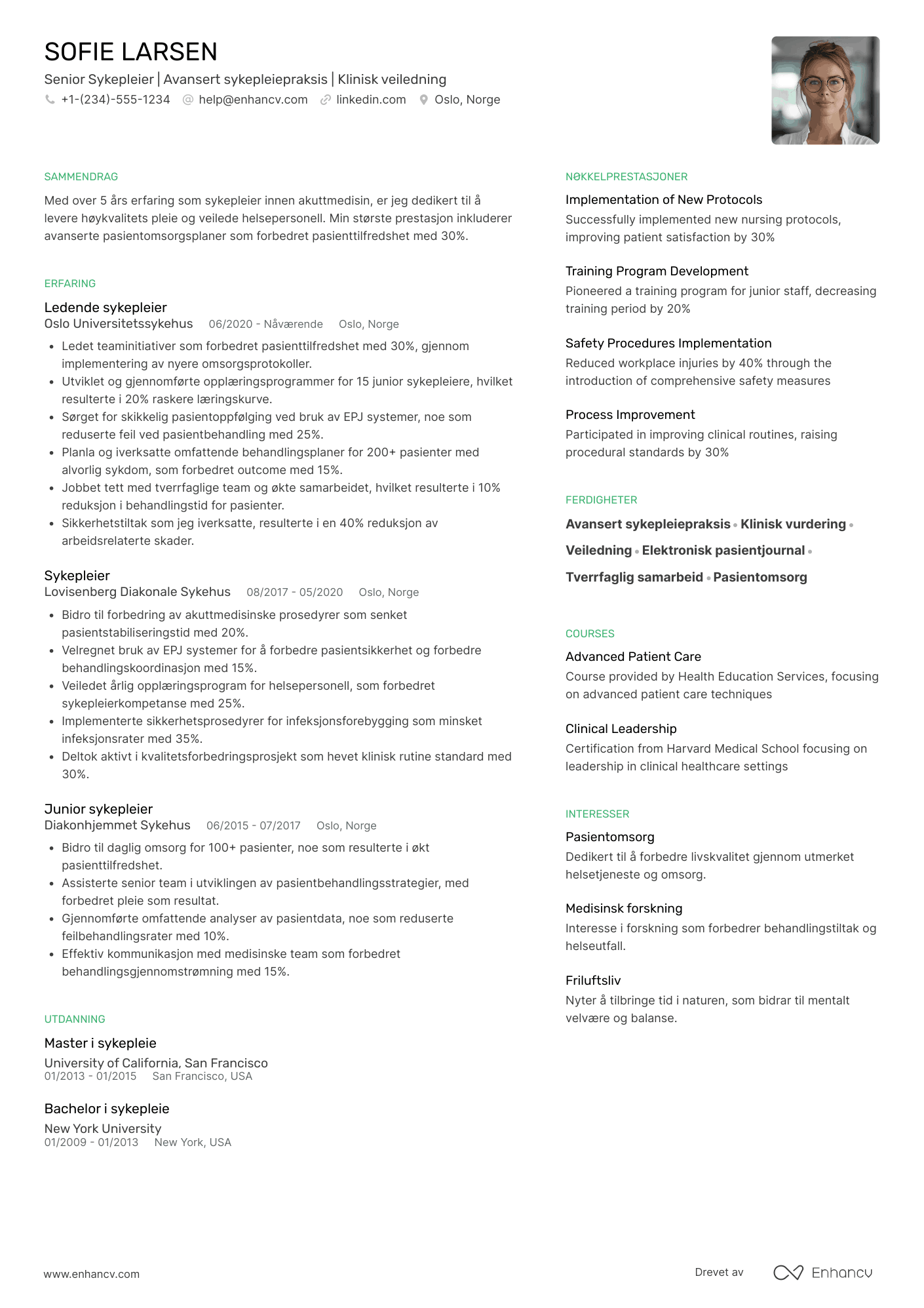 CV for Senior Sykepleier Resume Example
