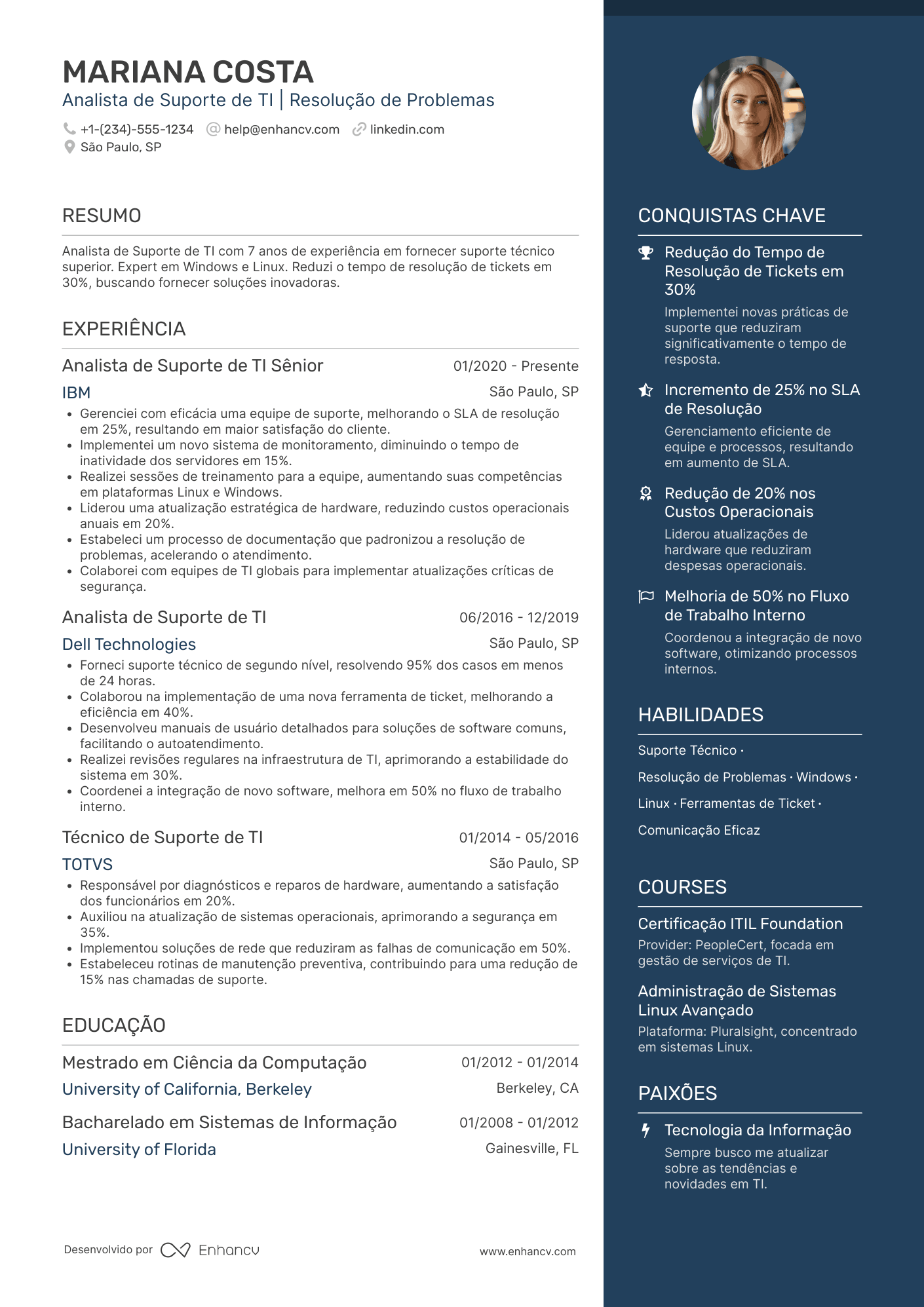 Currículo analista de suporte TI Resume Example