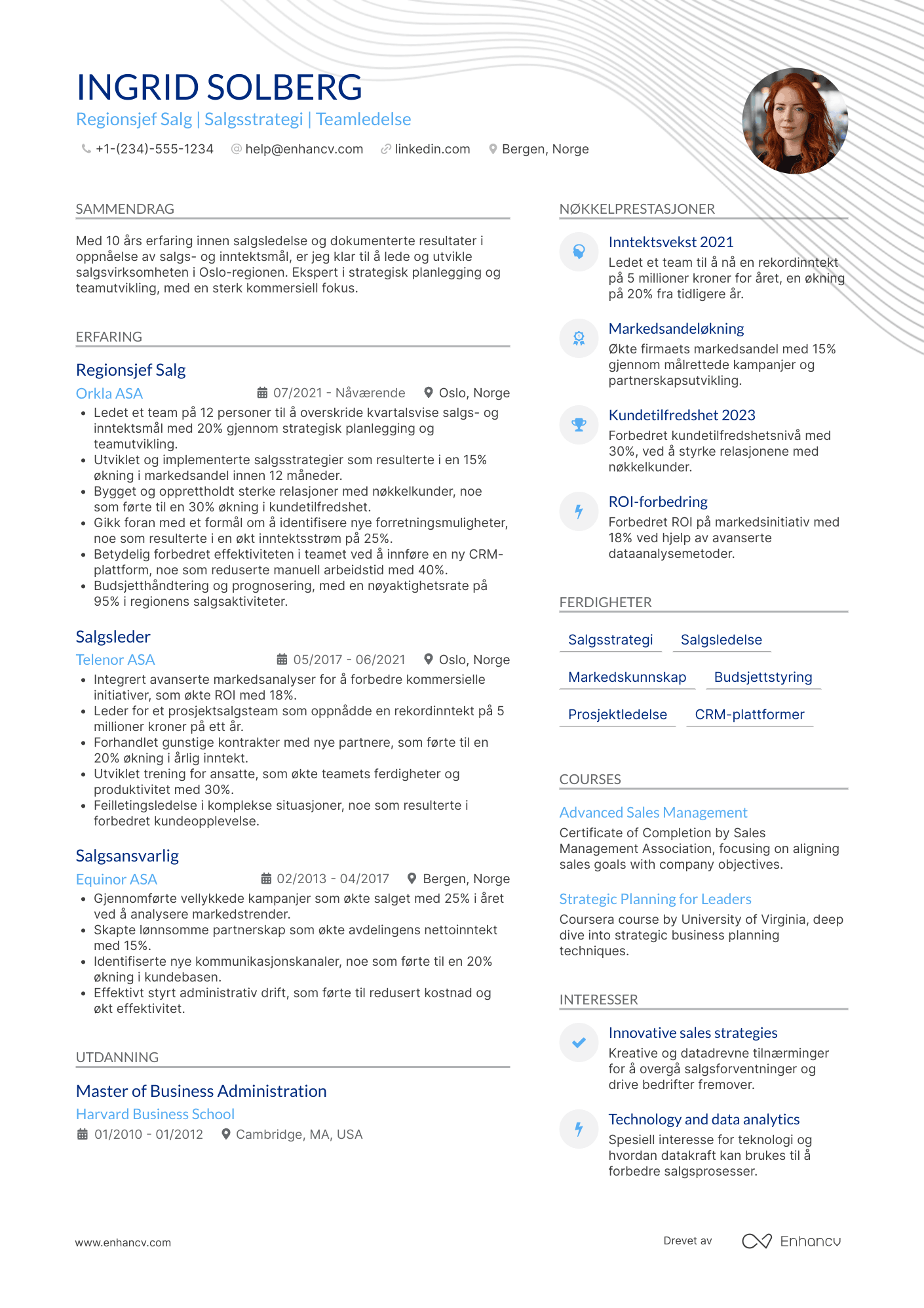 CV for Regionsjef Salg Resume Example