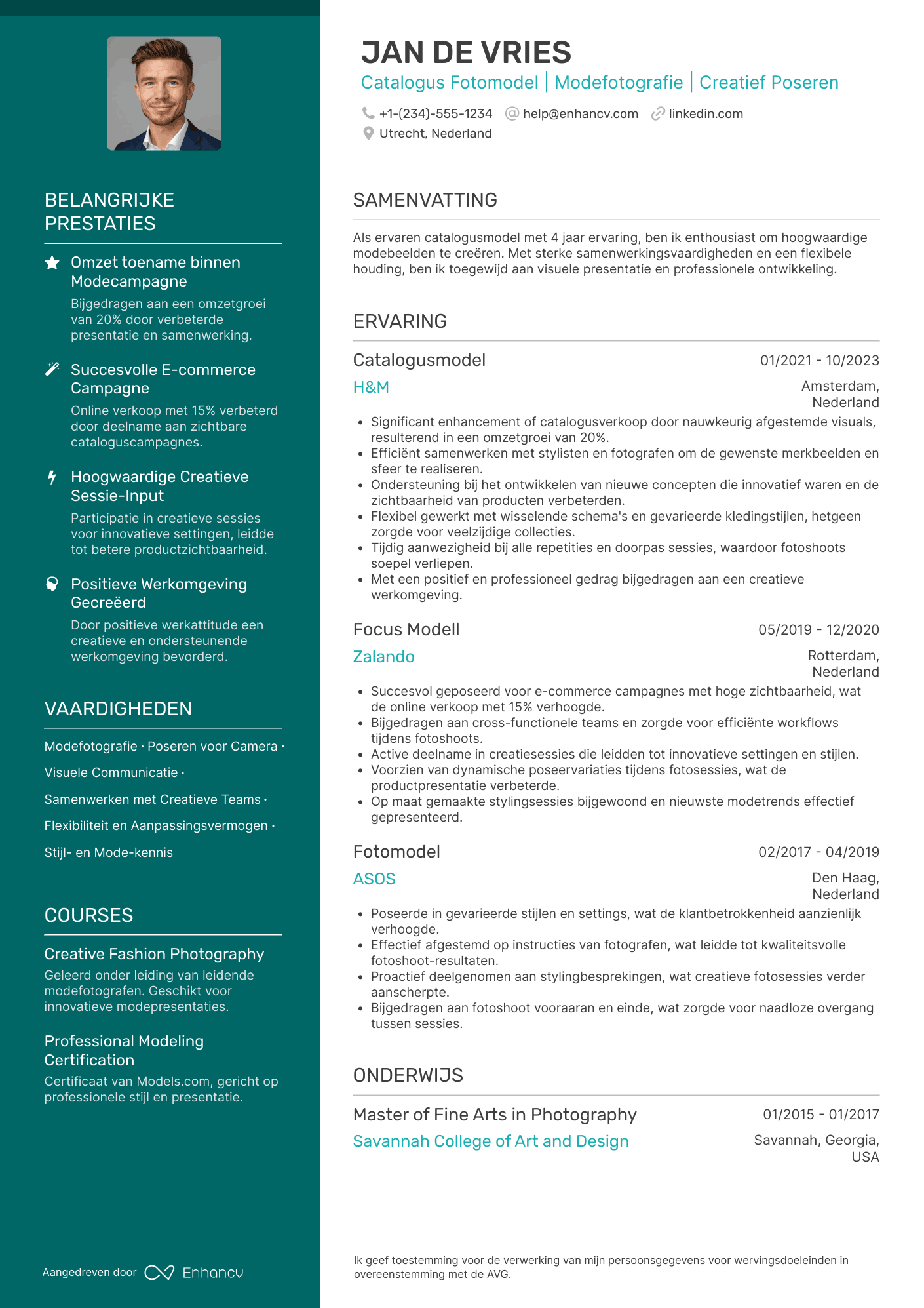 CV voor Catalogus Fotomodel Resume Example