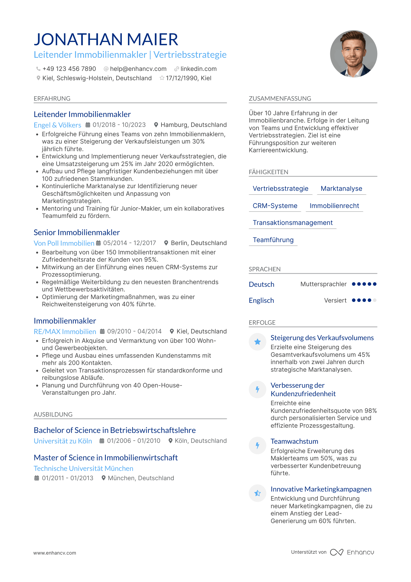 Lebenslauf als Leitender Immobilienmakler Resume Example