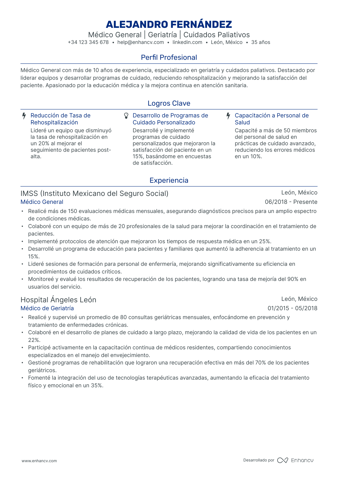 Médico de Familia Resume Example