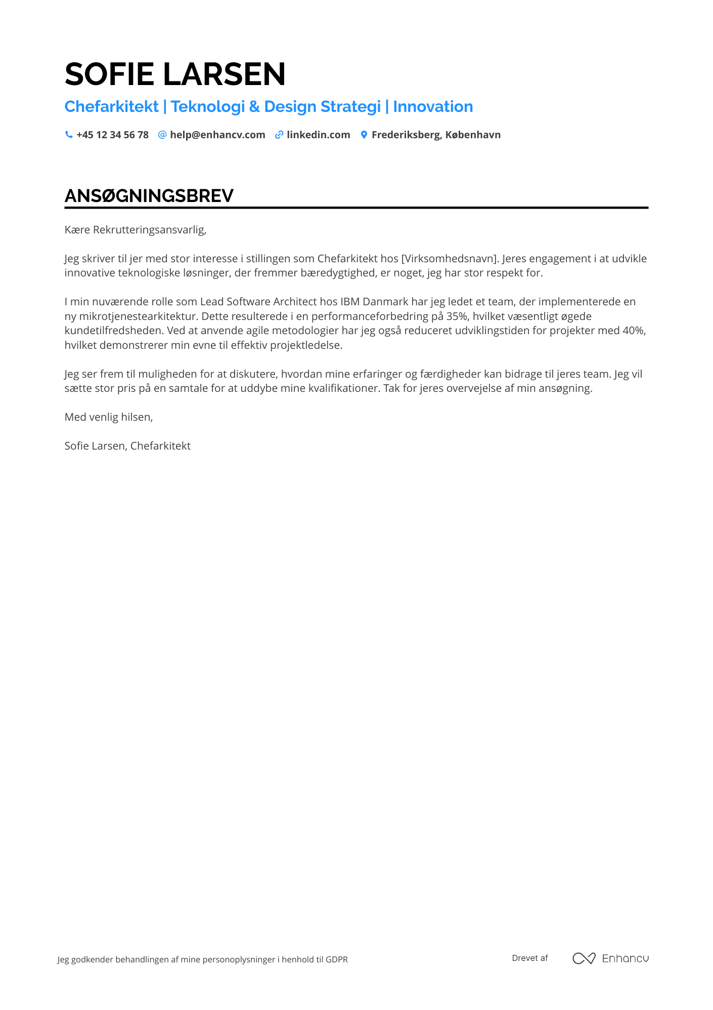 Ansøgningsbrev til Chefarkitekt Resume Example