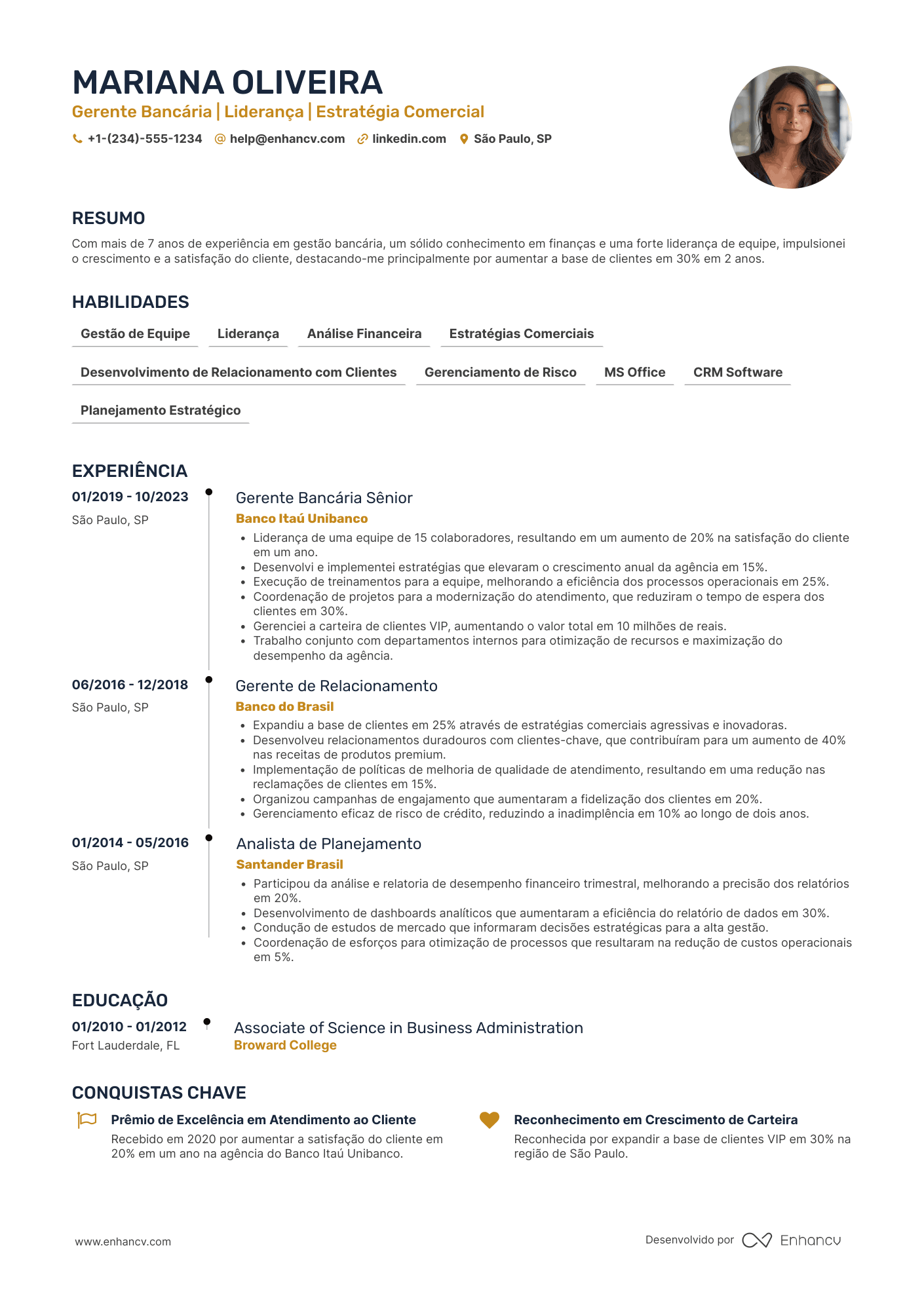 Gerente bancário Resume Example