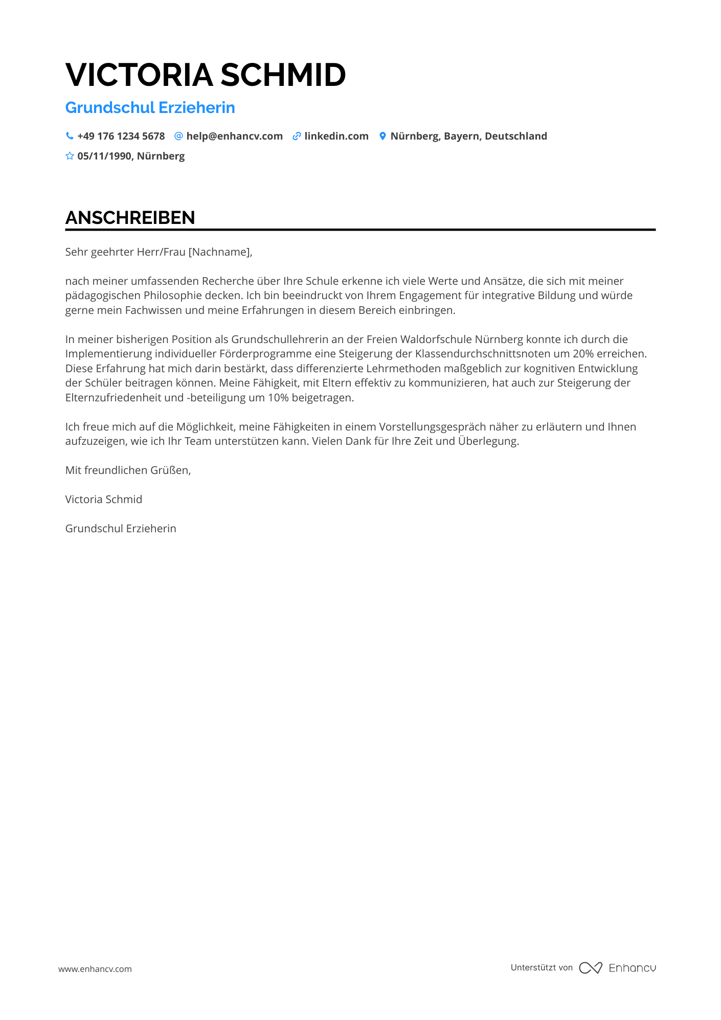 Grundschul Erzieherin Resume Example