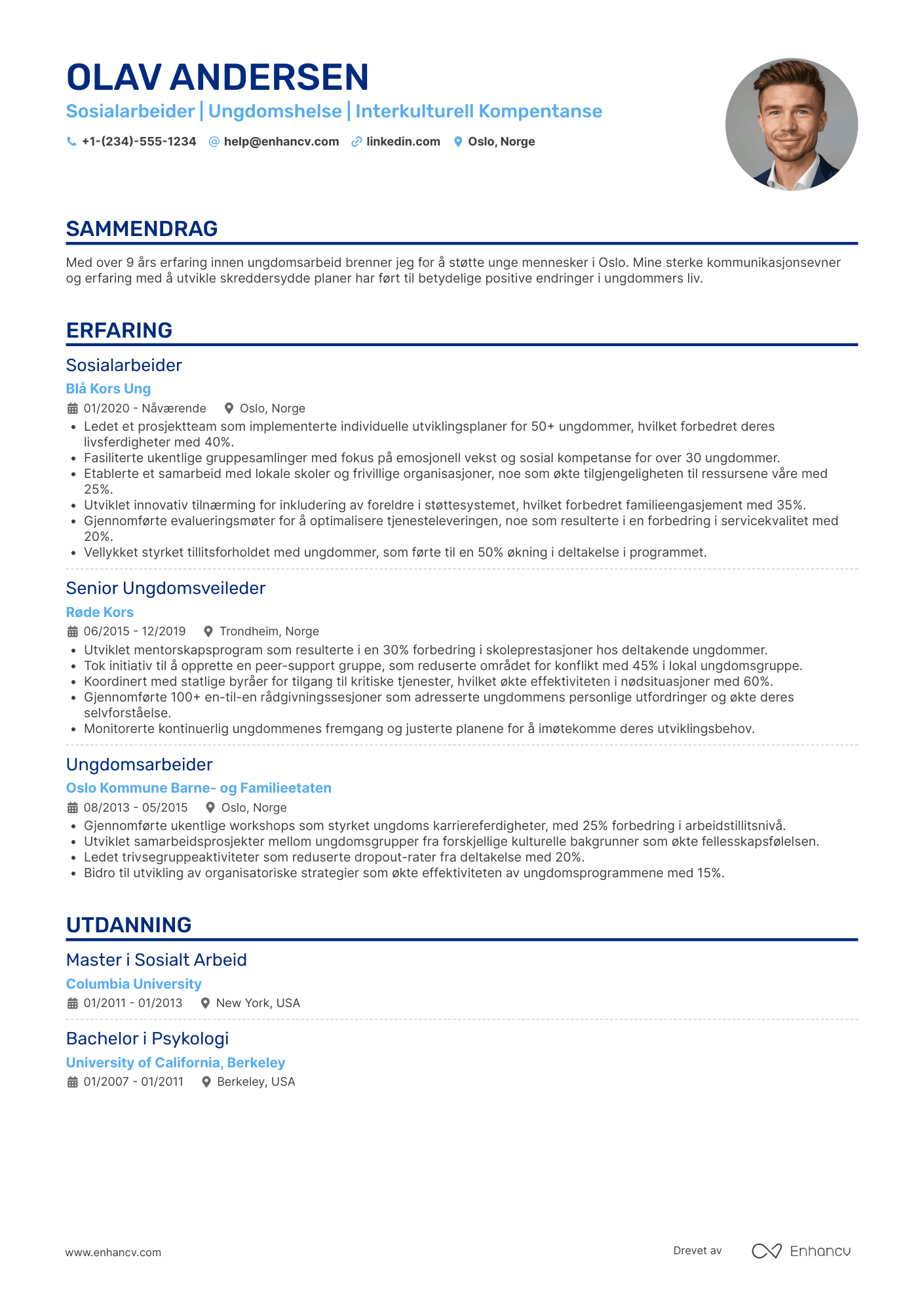 CV for Ungdoms Sosialarbeider Resume Example
