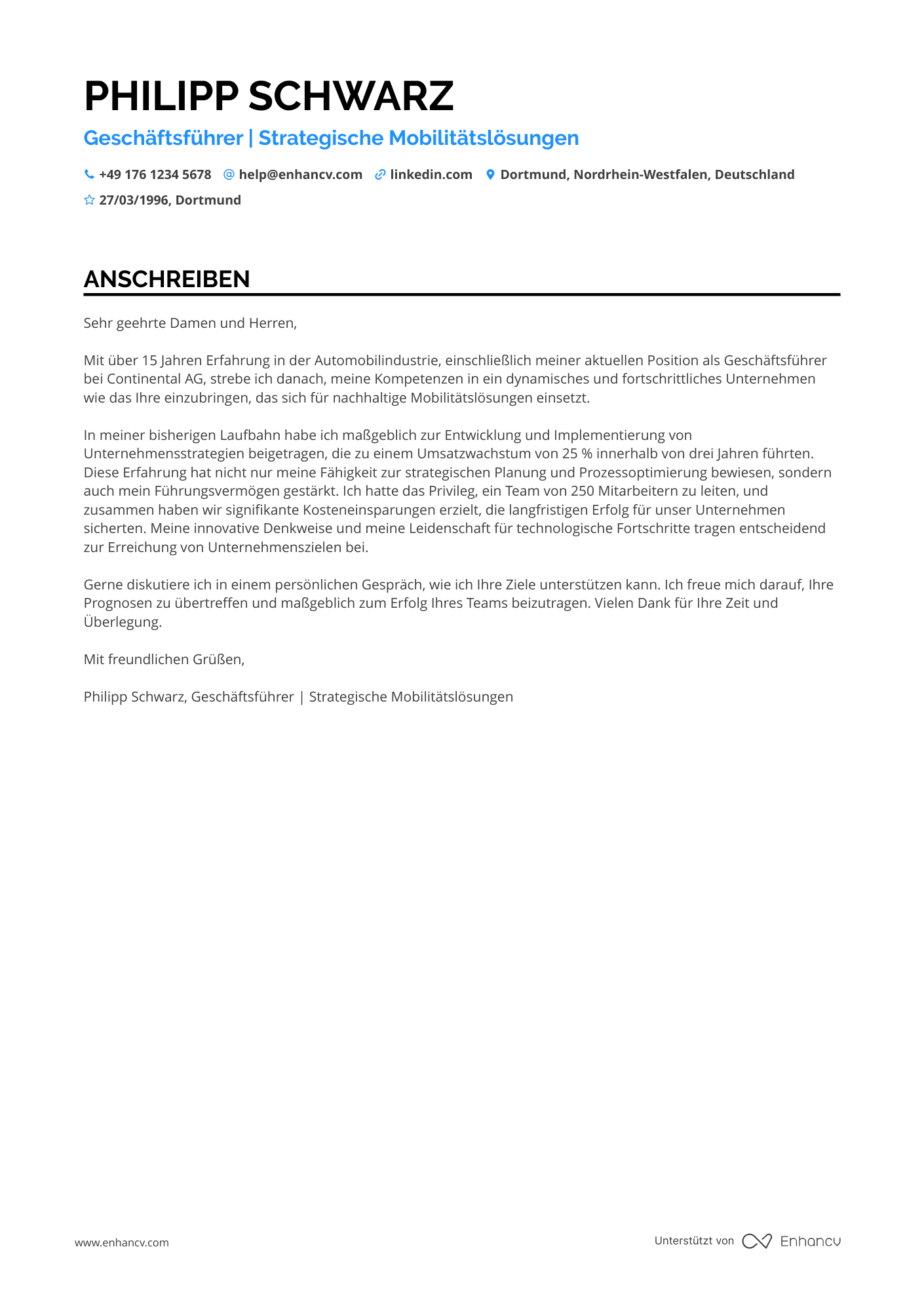 Geschäftsführer in der Automobilindustrie Resume Example