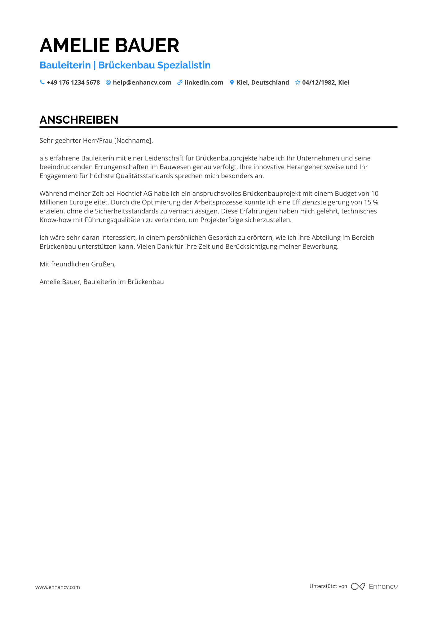 Bauleiter für Brückenbau Resume Example