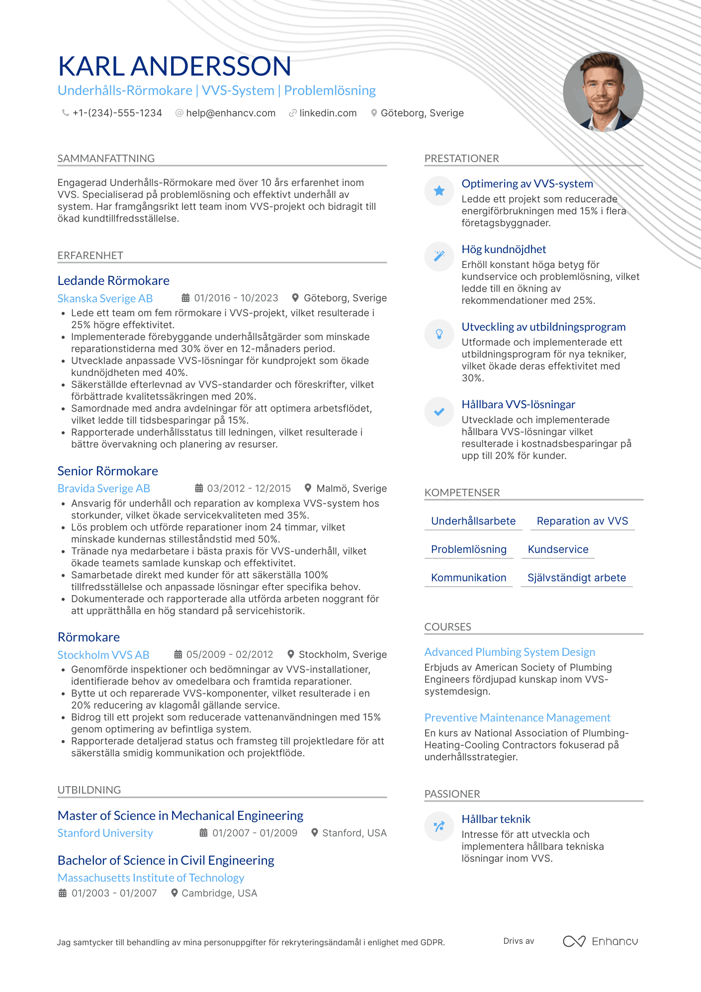 CV för Underhålls Rörmokare Resume Example