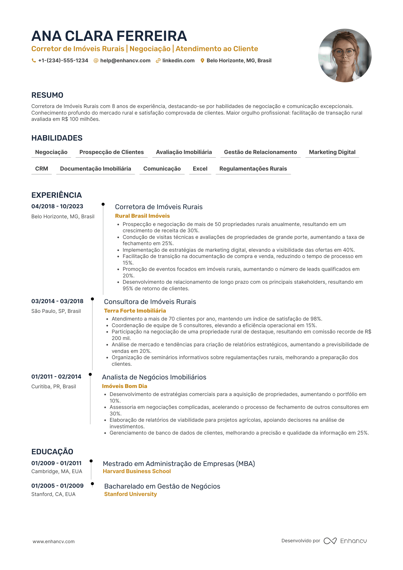 Corretor de imóveis rurais Resume Example