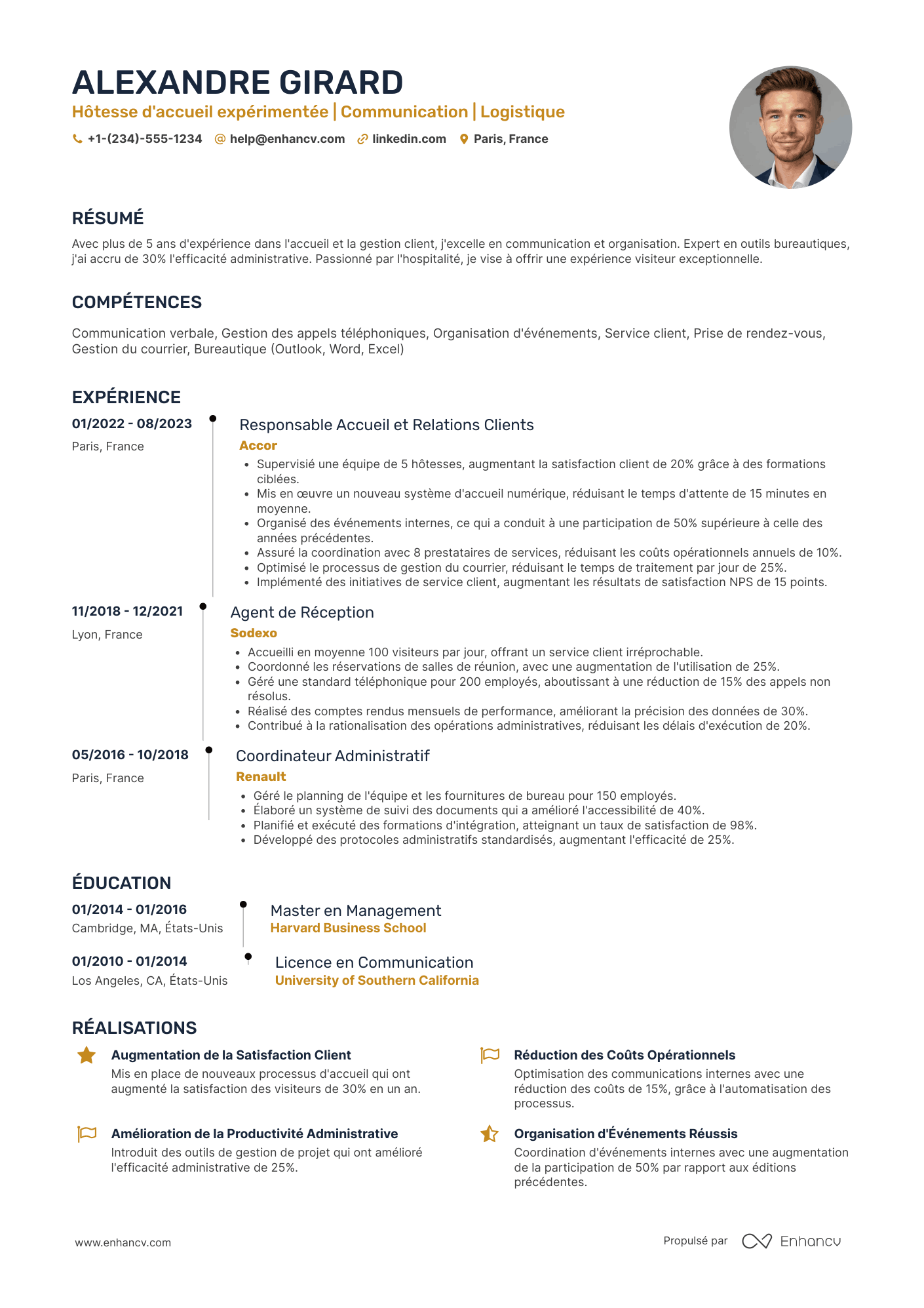 CV d’hôtesse&nbsp;d'accueil polyvalente Resume Example