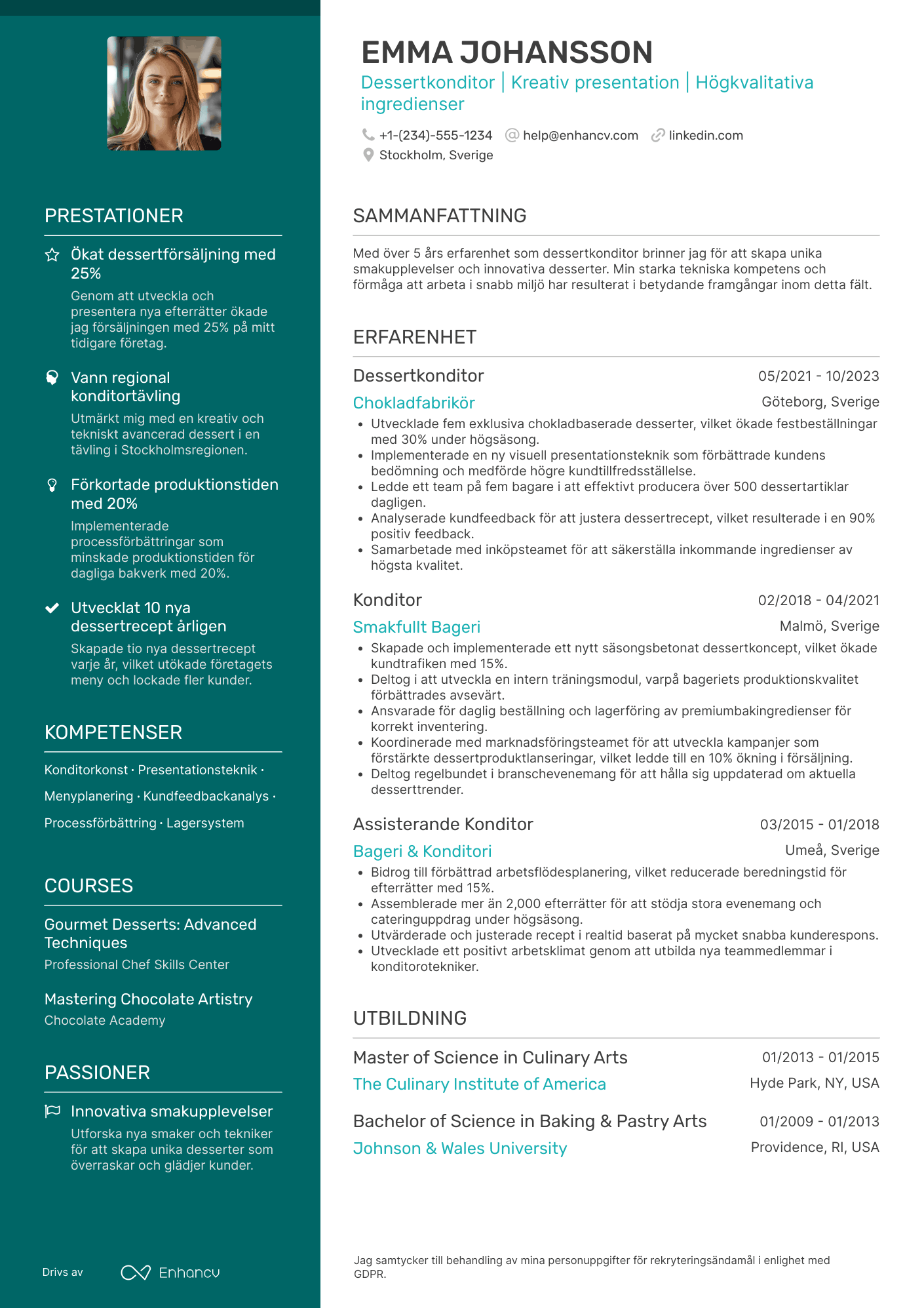 CV för Dessertkonditor Resume Example