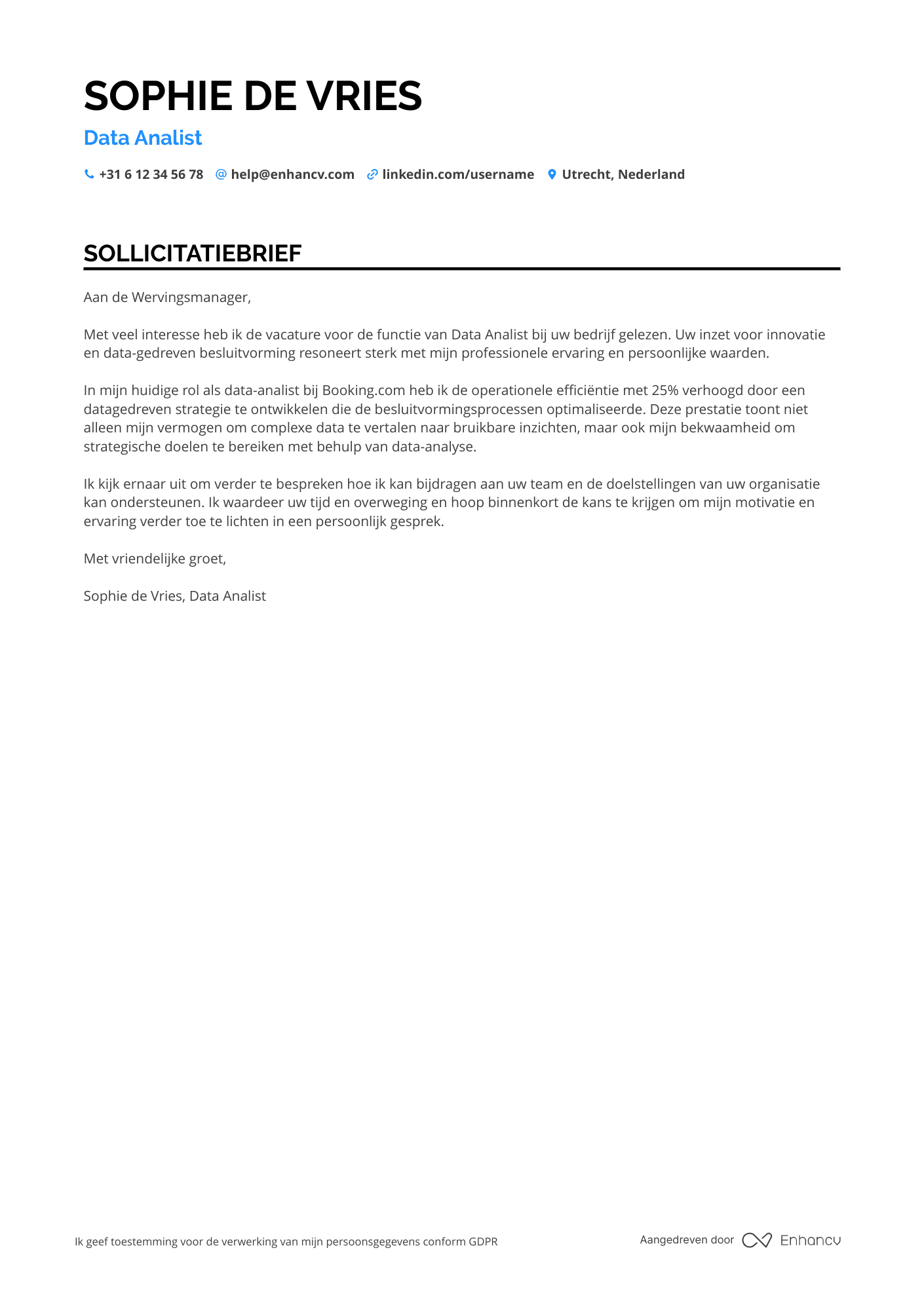 Sollicitatiebrief voor Carriereswitch Data Analyst Resume Example