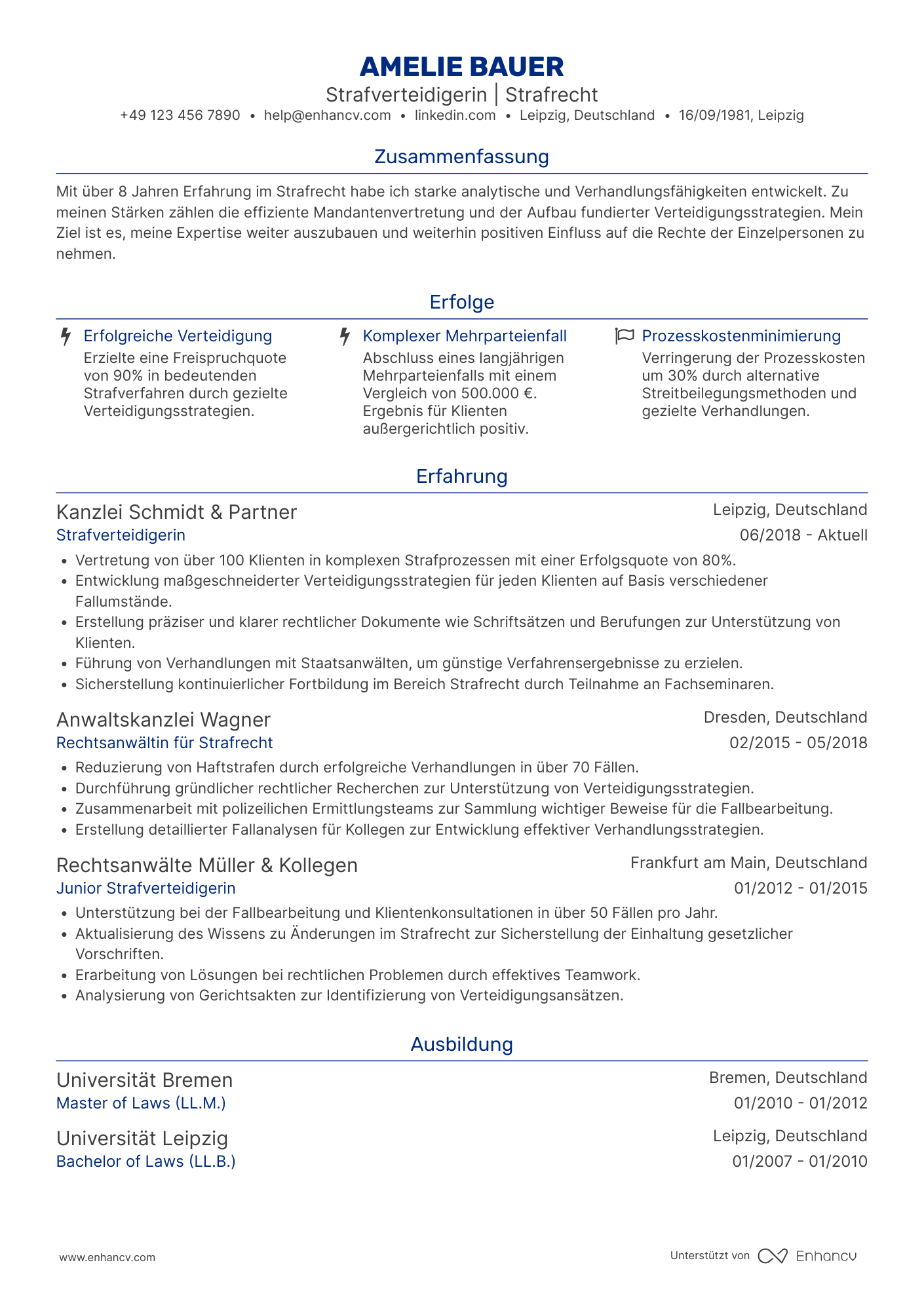 Lebenslauf als Strafverteidiger Jurist Resume Example