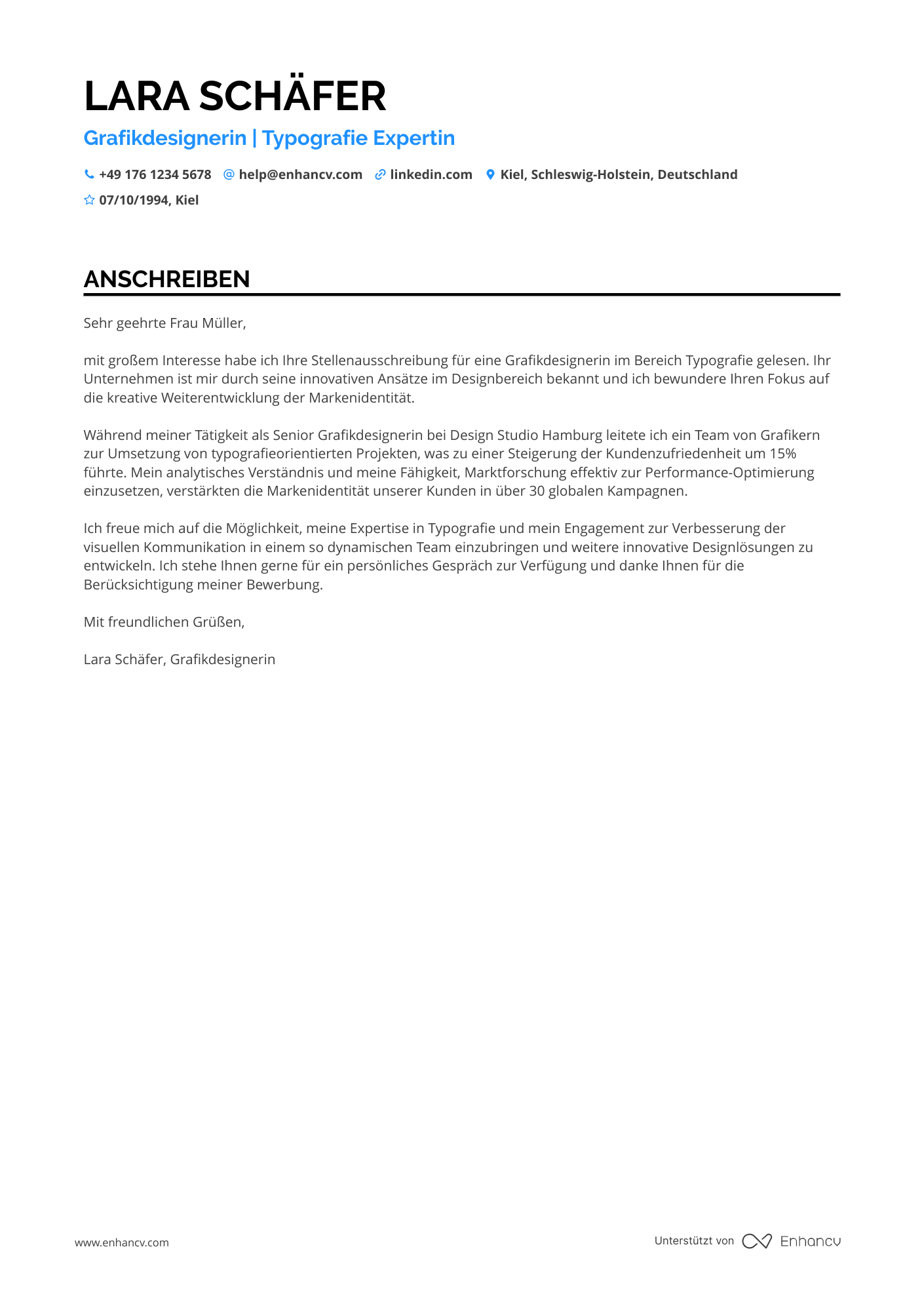 Grafikdesigner mit Fokus auf Typografie Resume Example