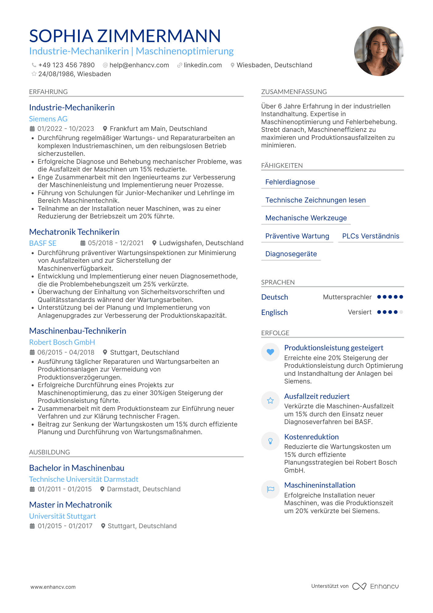 Lebenslauf als Industrie Mechaniker Resume Example