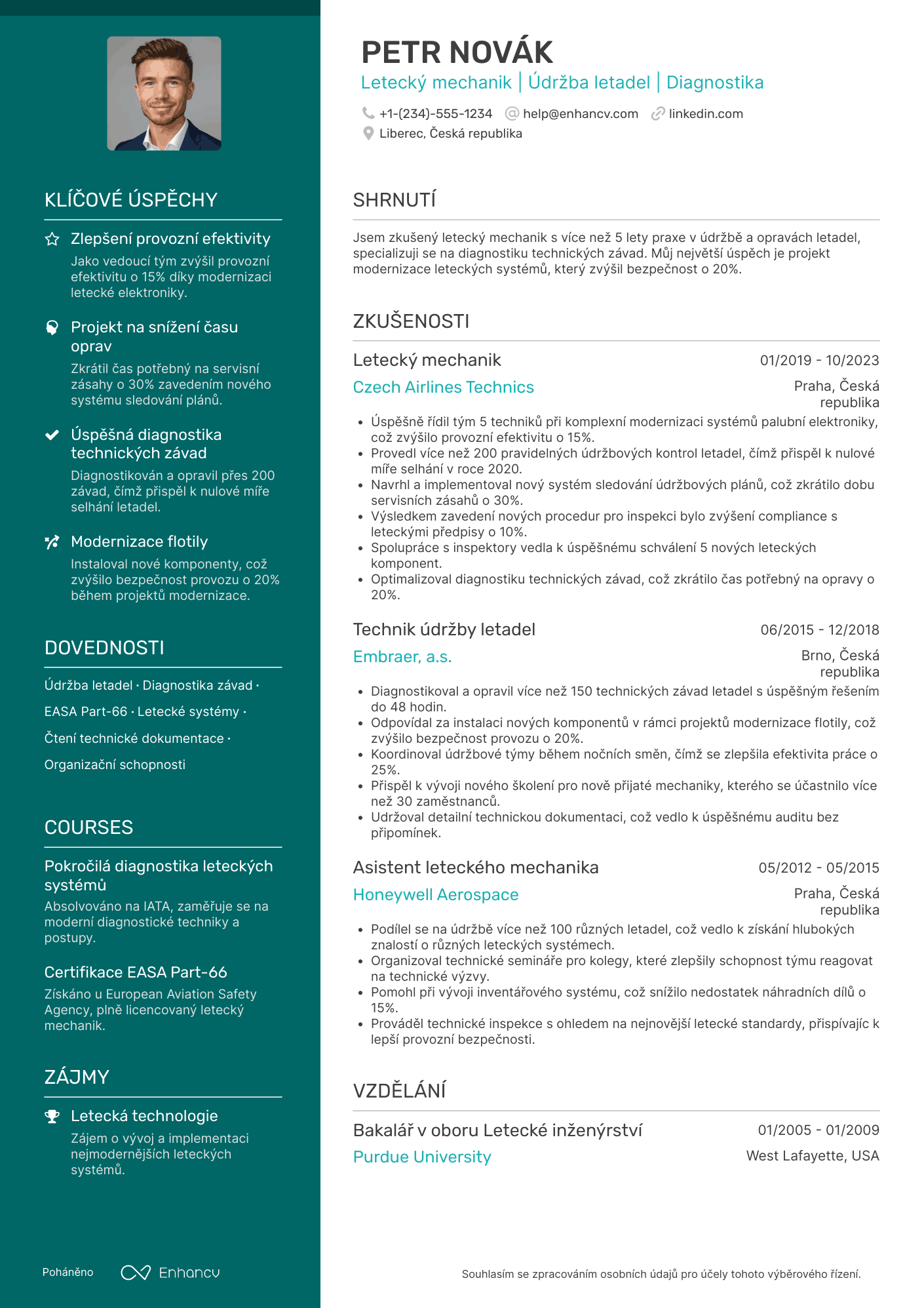Životopis pro Letecký mechanik Resume Example