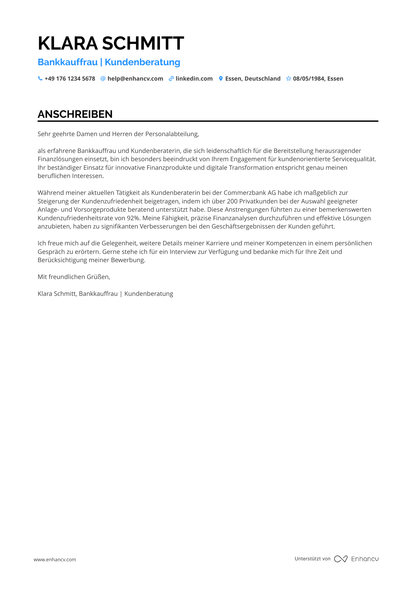 Bankkaufmann in der Deutschen Bank Resume Example