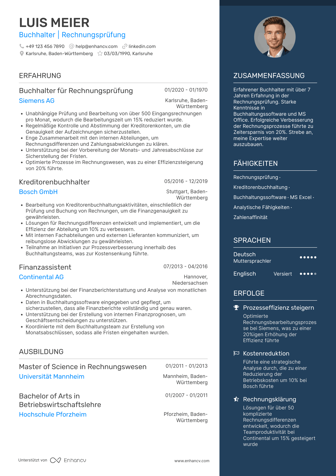 Lebenslauf als Buchhalter für Rechnungsprüfung Resume Example