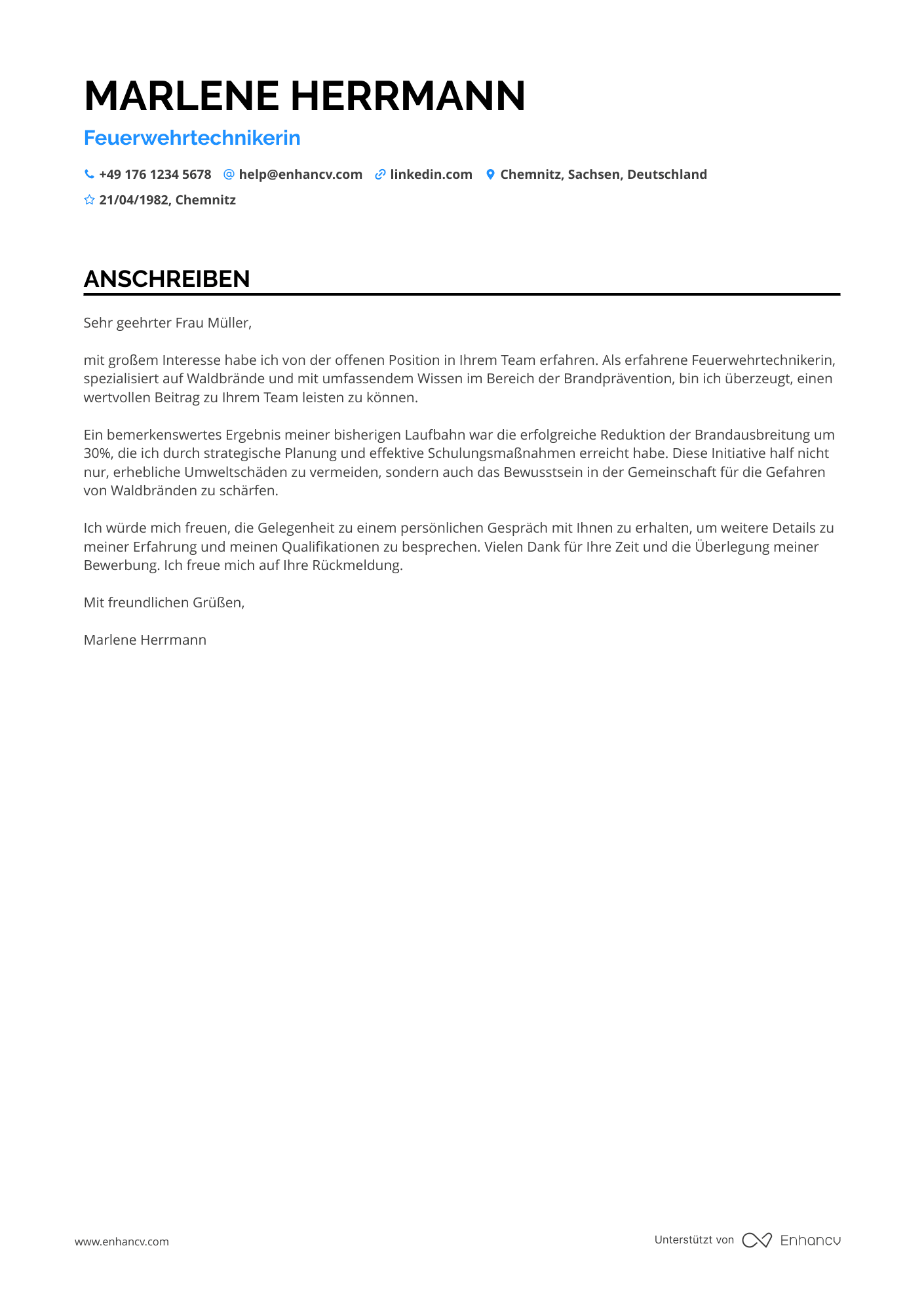 Feuerwehrmann für Waldbrandbekämpfung Resume Example