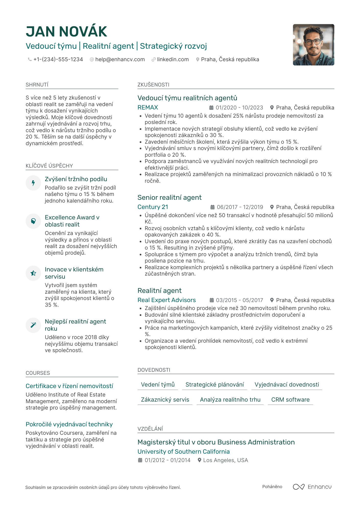 Životopis pro Realitní agent vedoucí týmu Resume Example