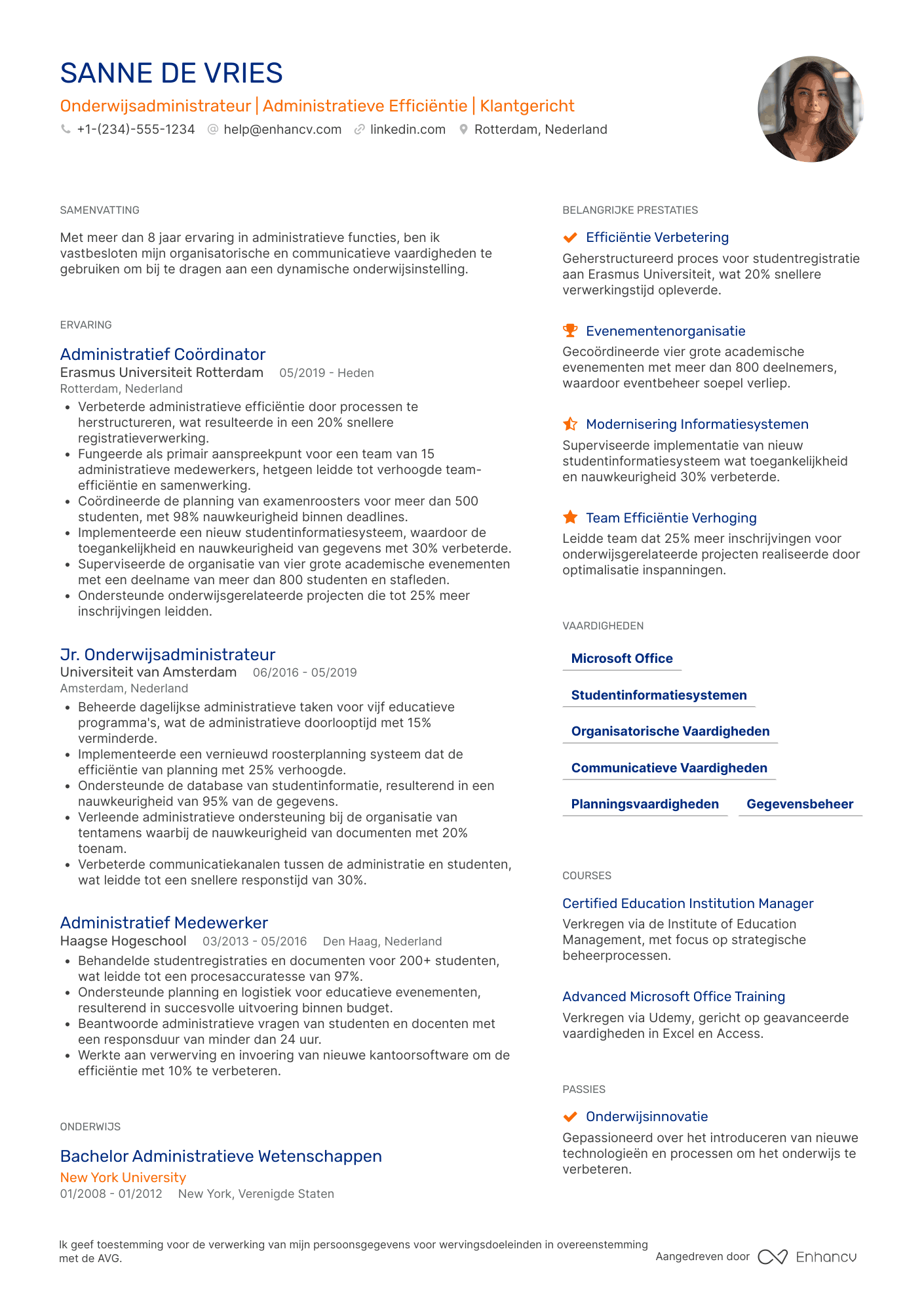CV voor Carriereswitch Education Administrator Resume Example