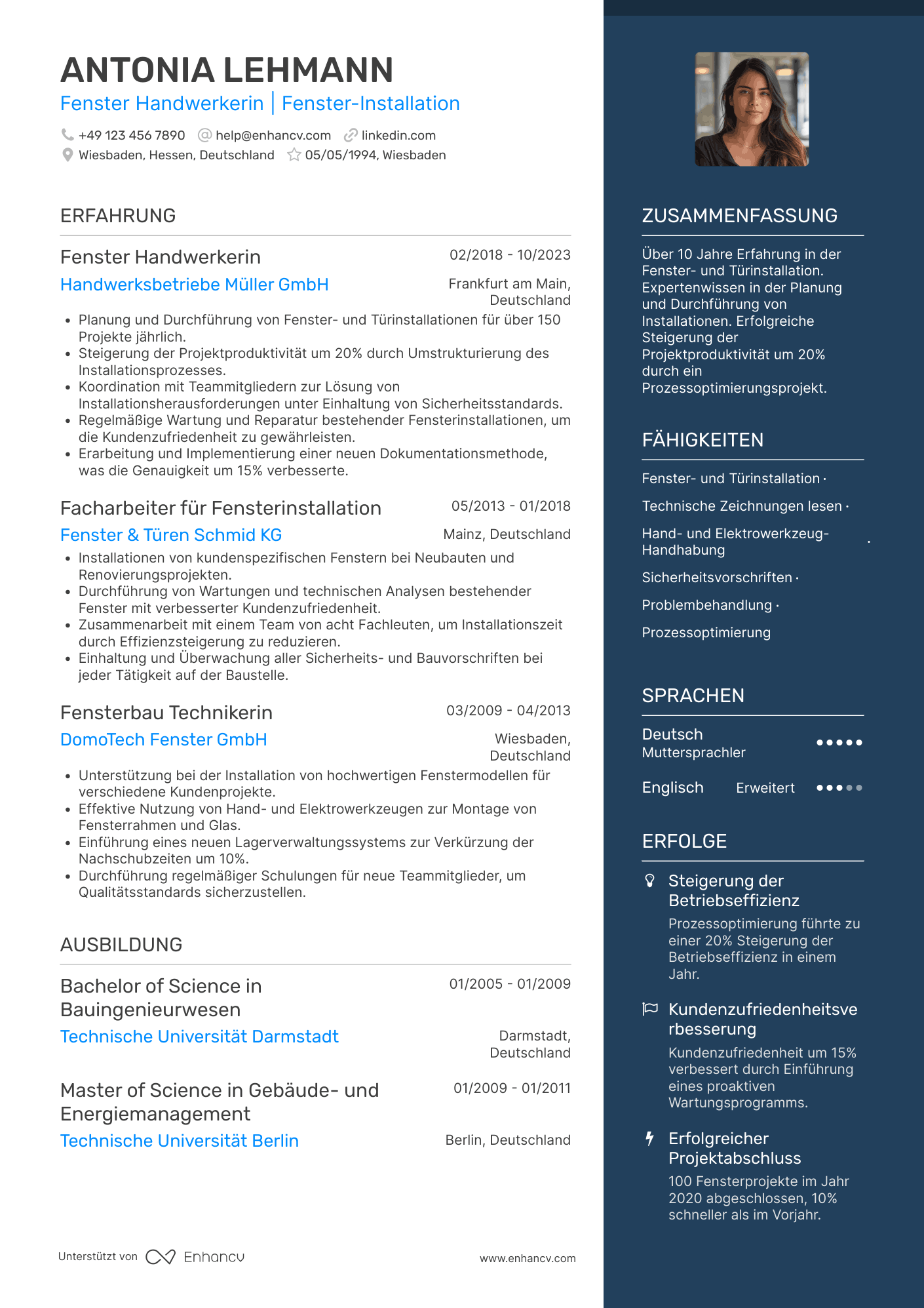 Lebenslauf als Fenster Handwerker Resume Example