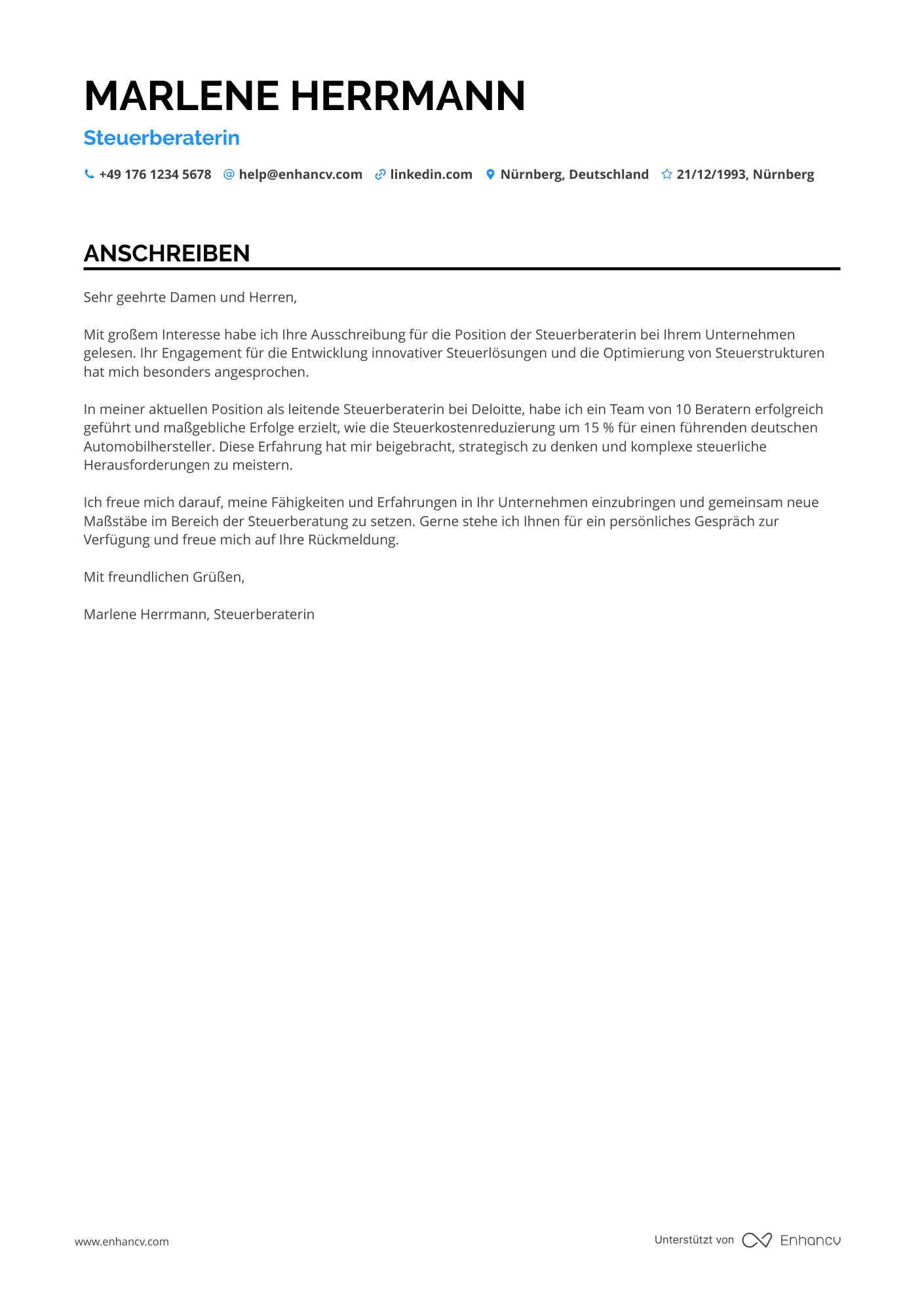 Leitender Steuerberater Resume Example
