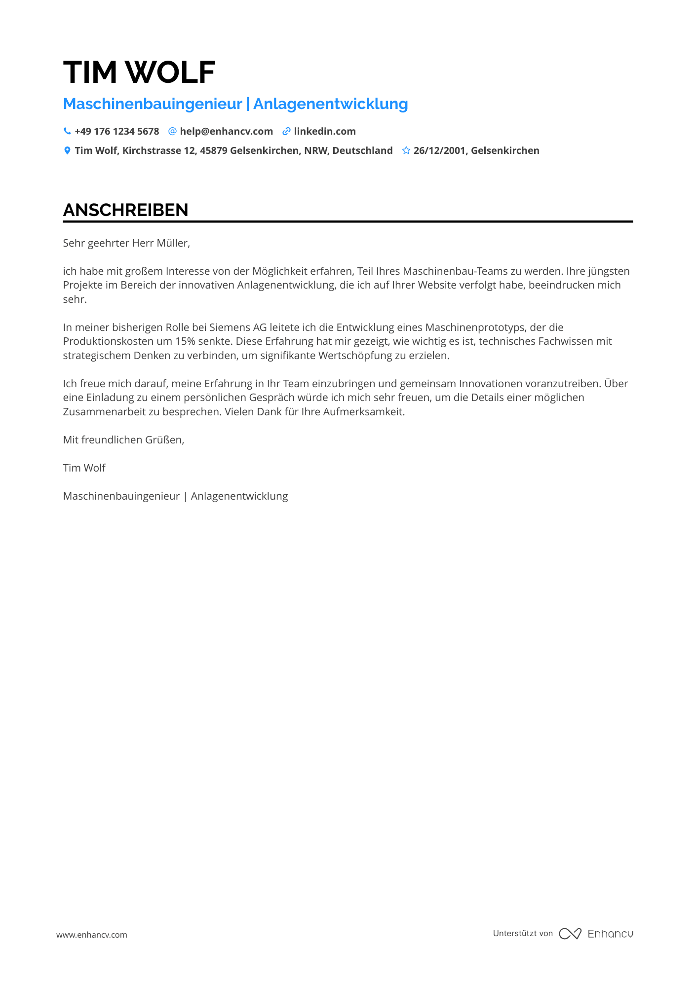 Maschinenbauingenieur auf mittlerer Ebene Resume Example