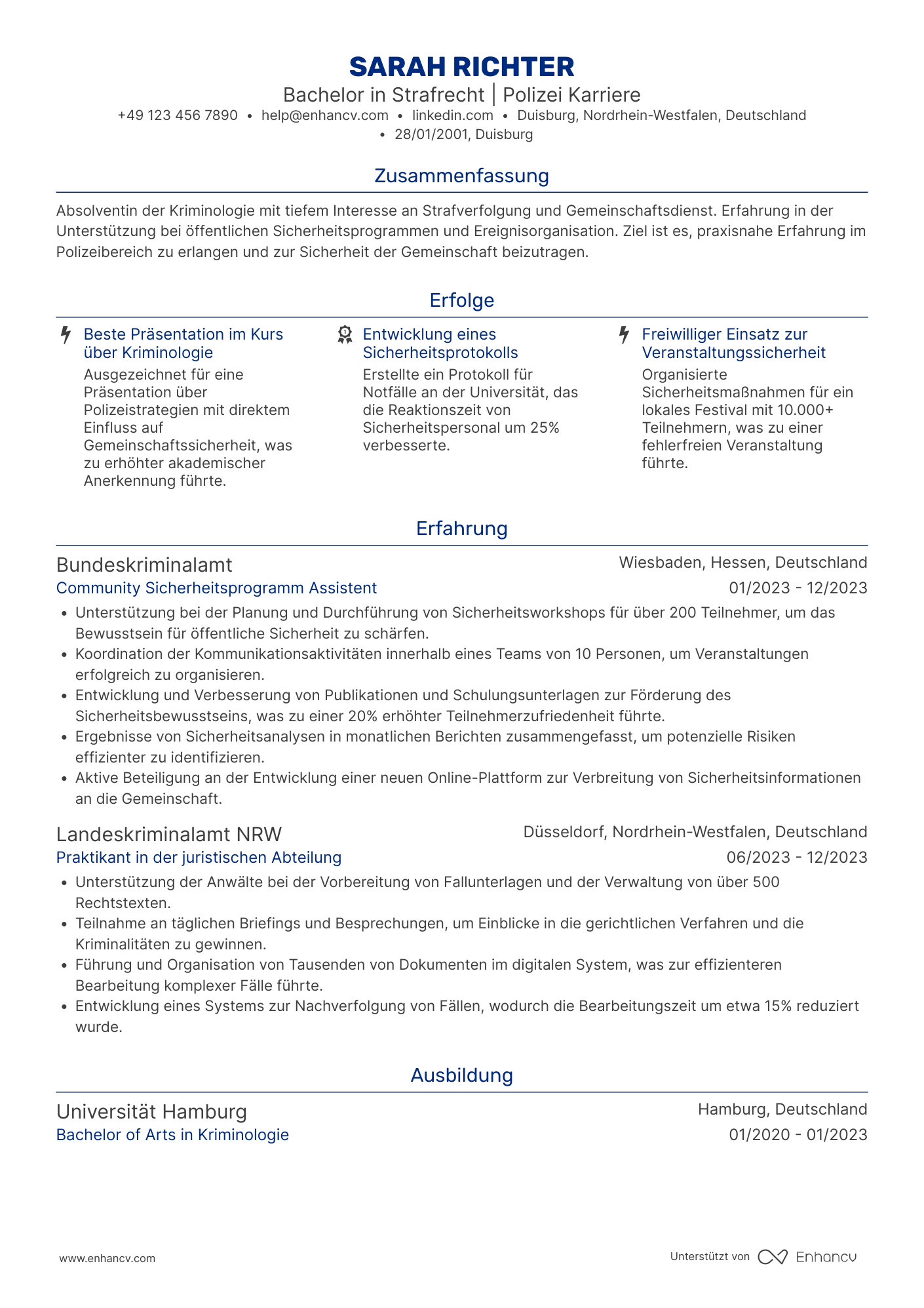 Lebenslauf als Polizei Praktikant Resume Example