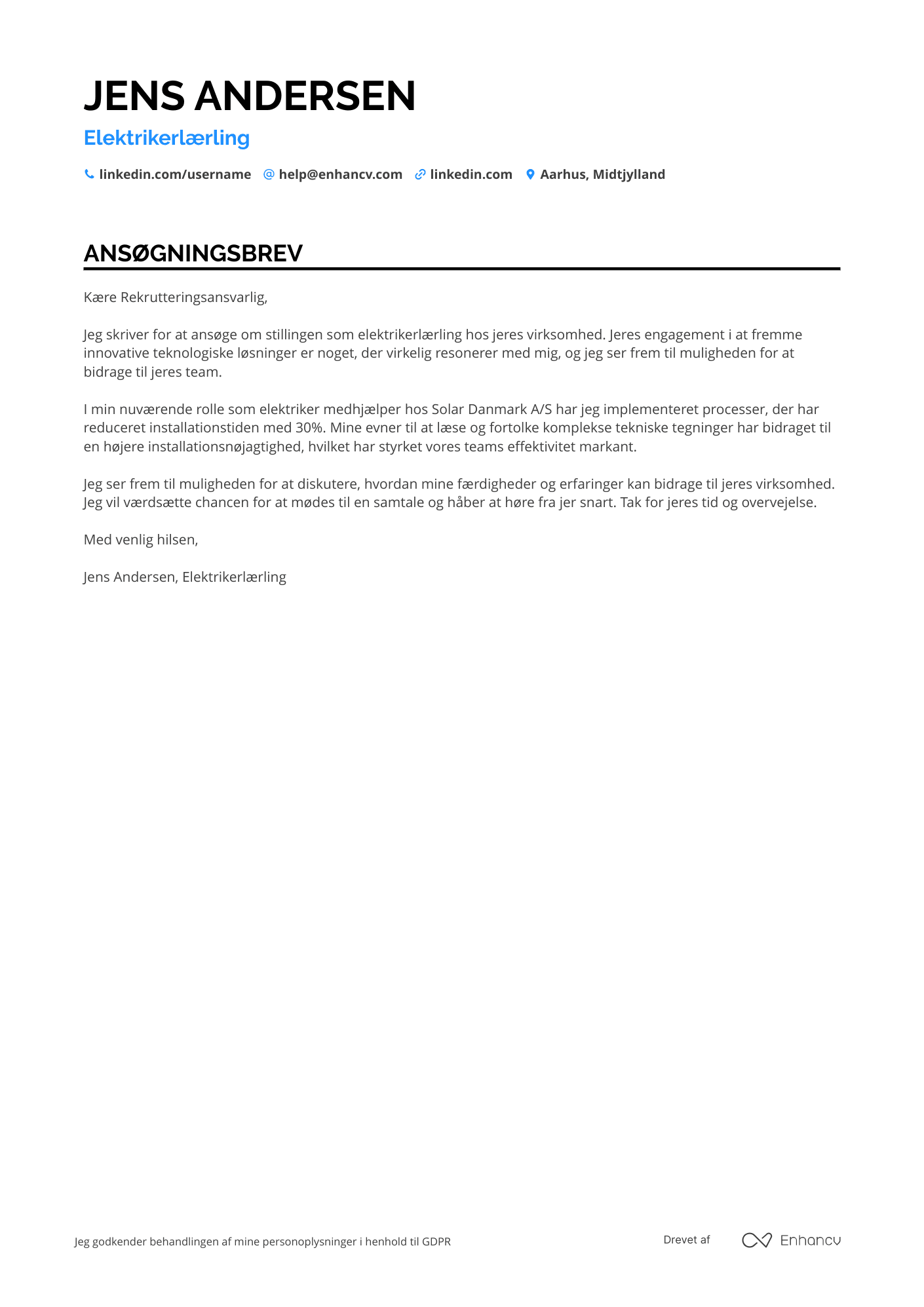 Ansøgningsbrev til Elektrikerlærling Resume Example