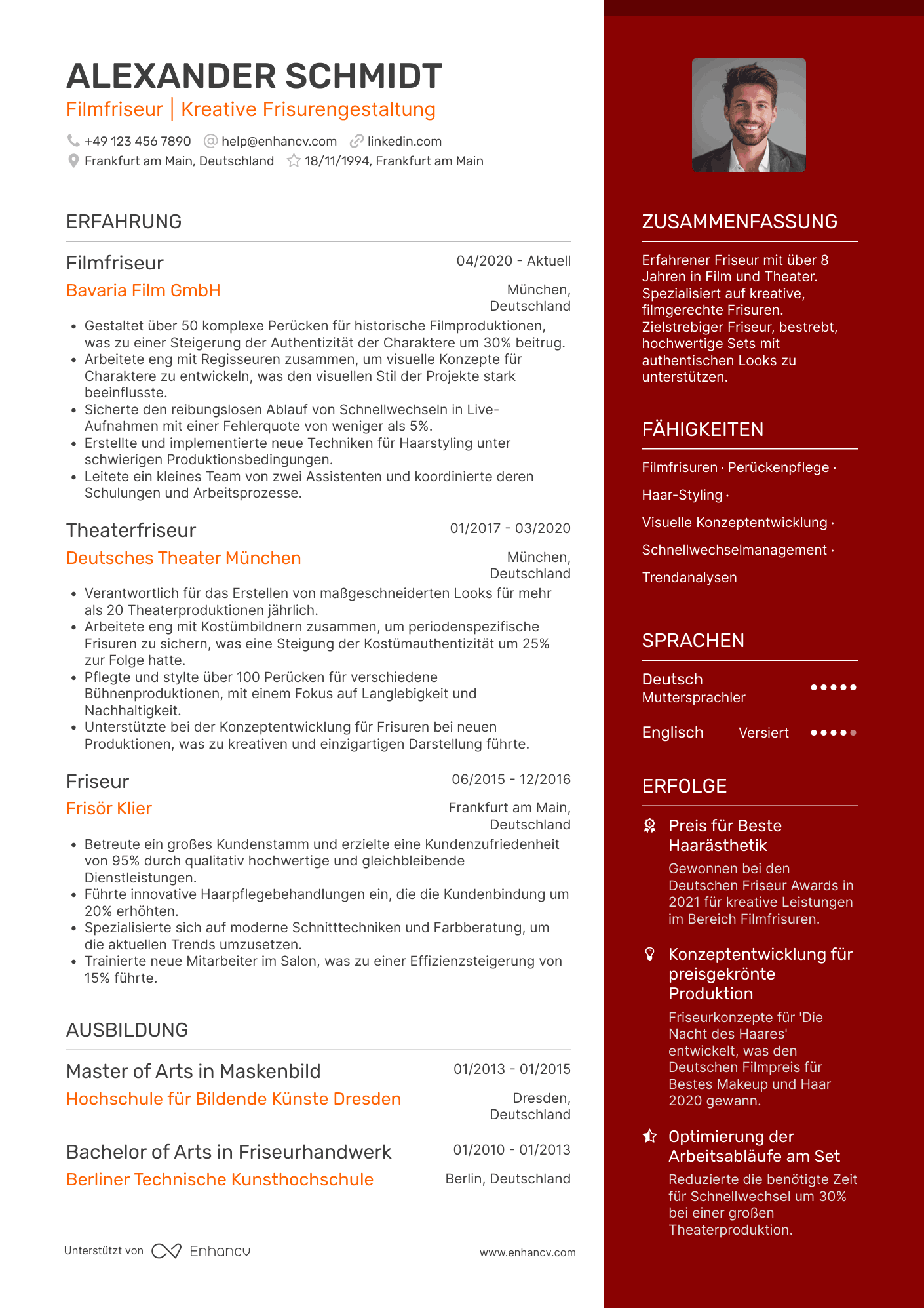 Lebenslauf in Friseurin in der Filmindustrie Resume Example