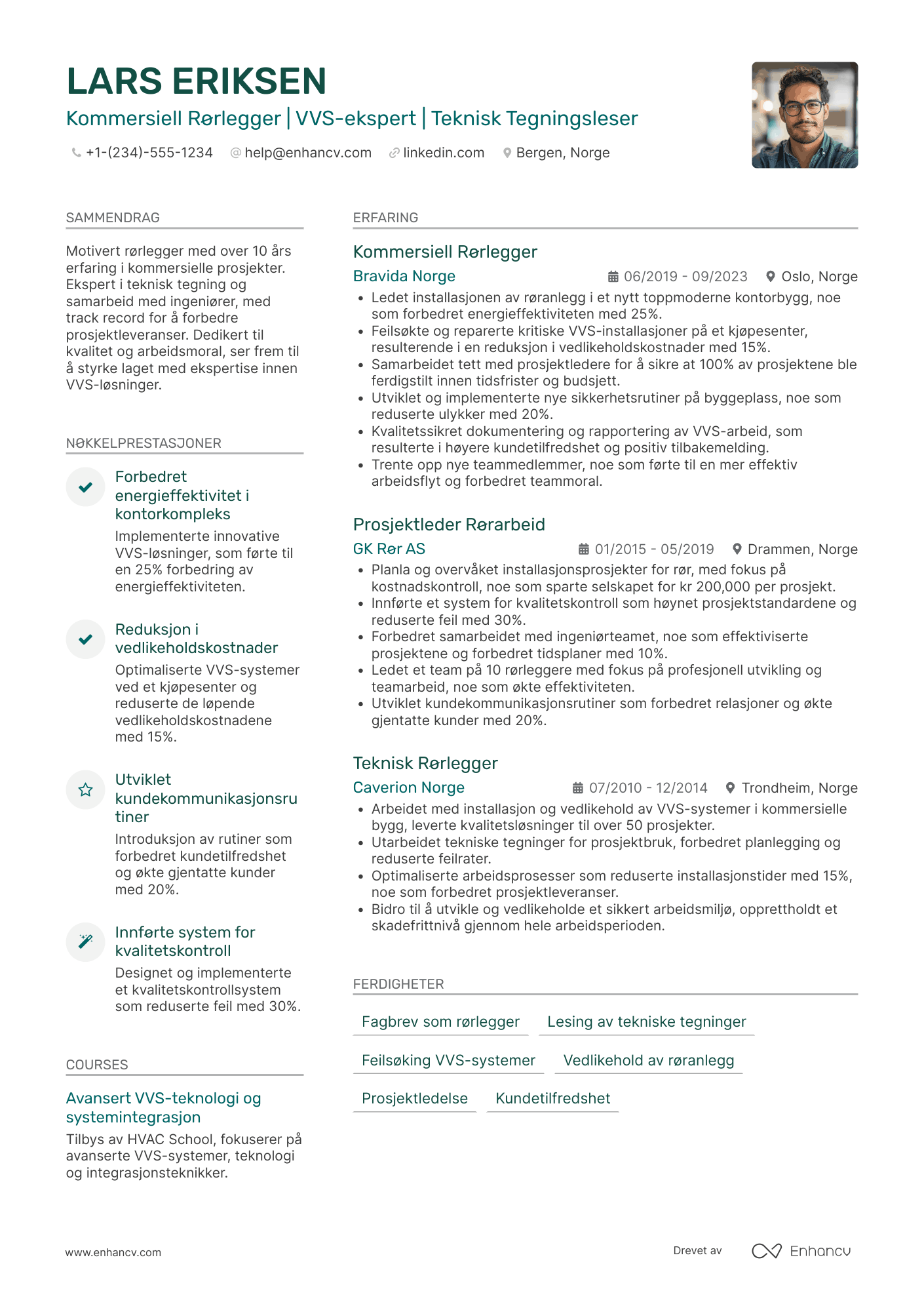 CV for Kommersiell Rørlegger Resume Example