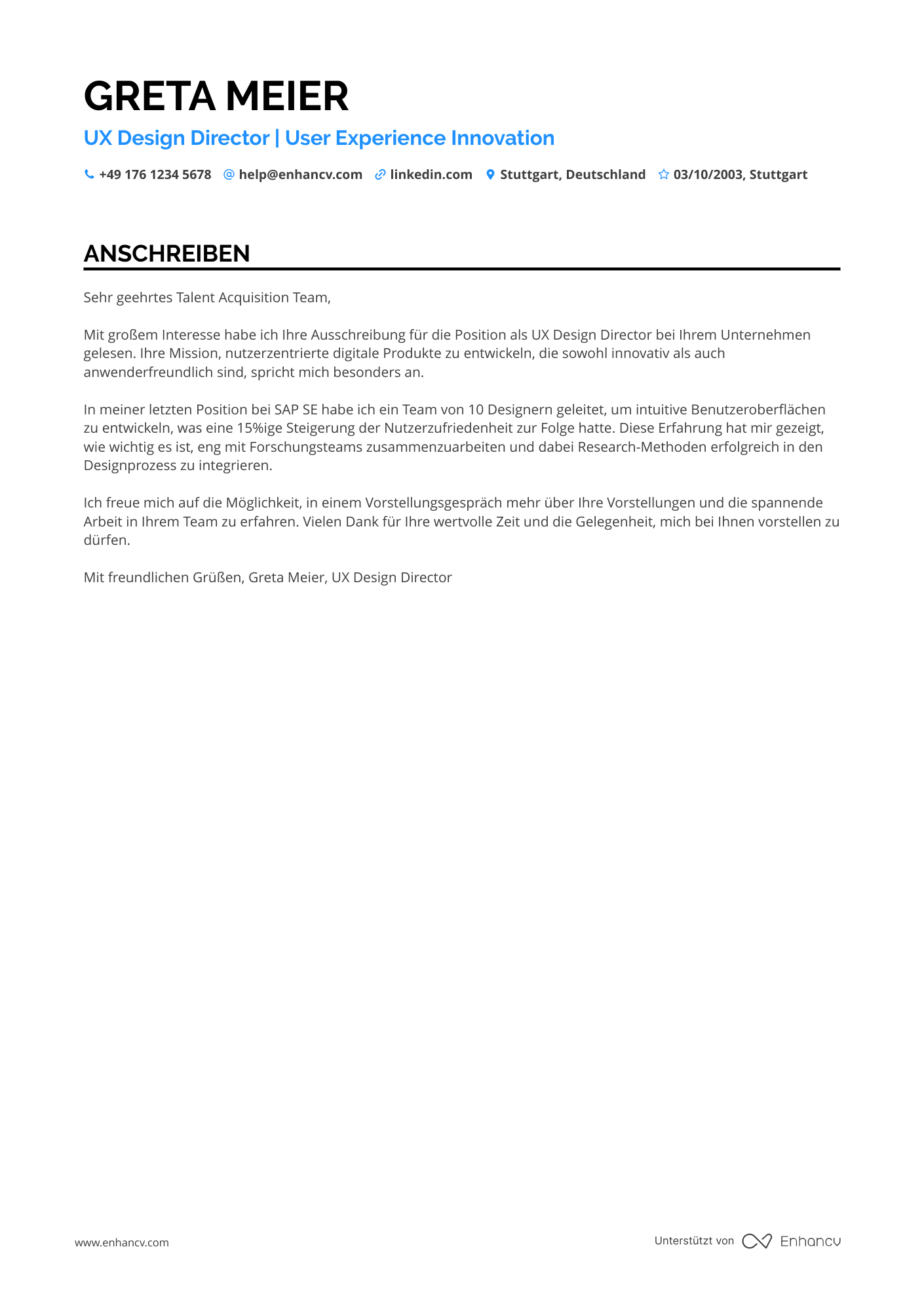 UX Design Direktor Resume Example