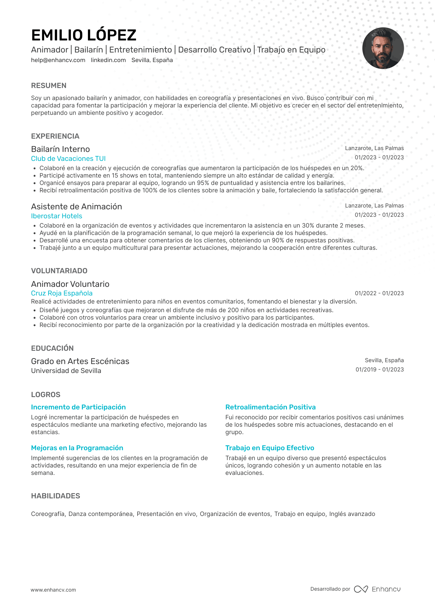 Artístico de bailarín Resume Example