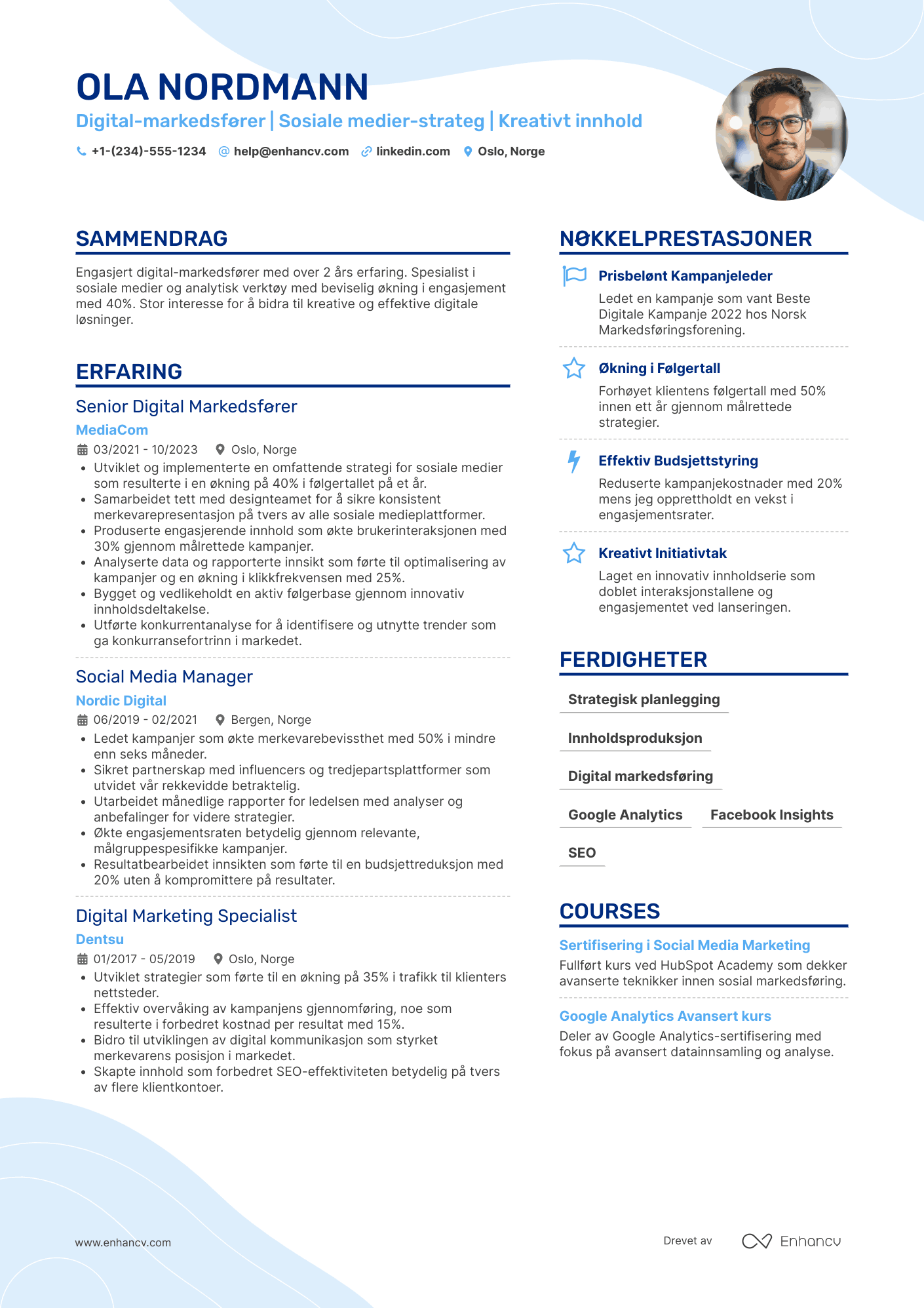 CV for Sosiale mediers digital markedsfører Resume Example