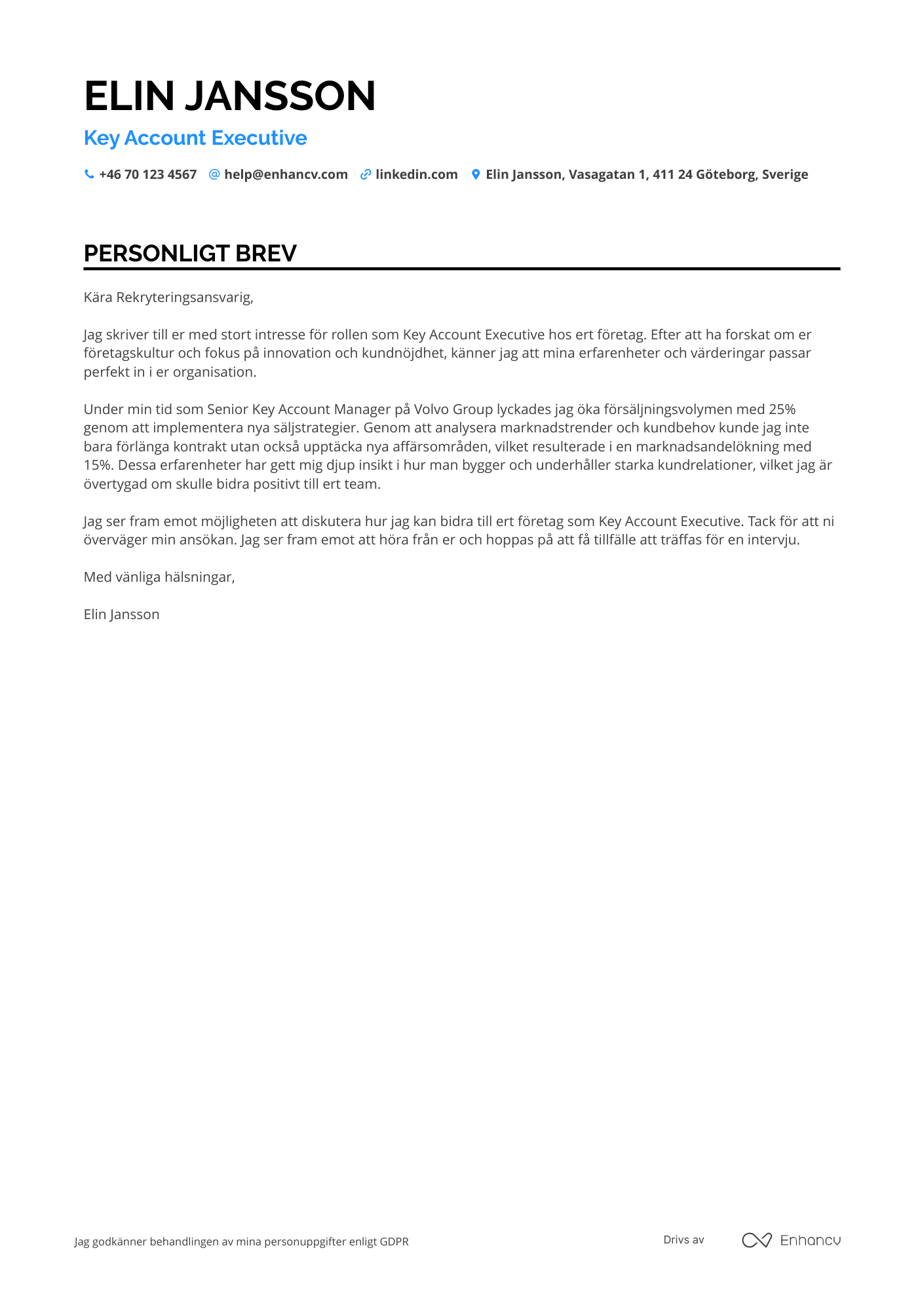 Personligt brev för Key Account Executive Resume Example