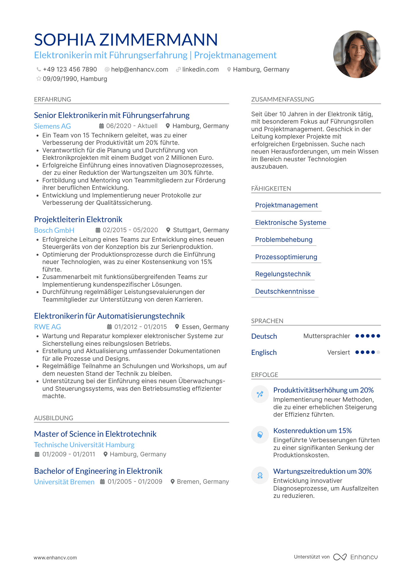 Lebenslauf als Elektroniker mit Führungserfahrung Resume Example