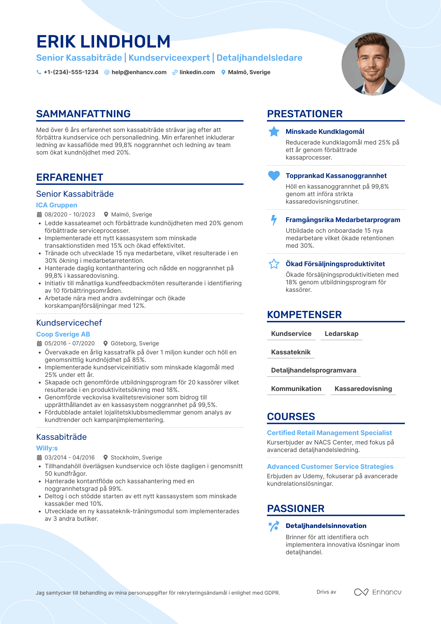 CV för Senior Kassabiträde Resume Example