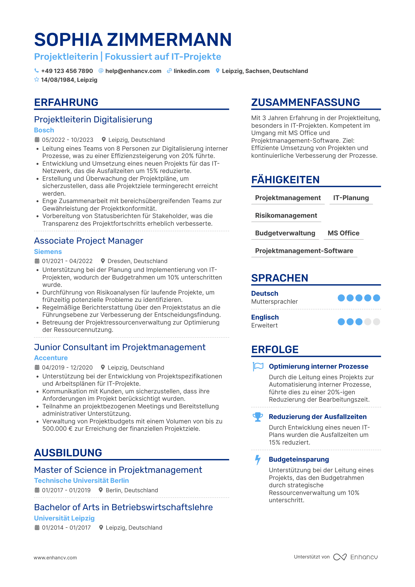 Lebenslauf als Einsteiger Projektleiter Resume Example