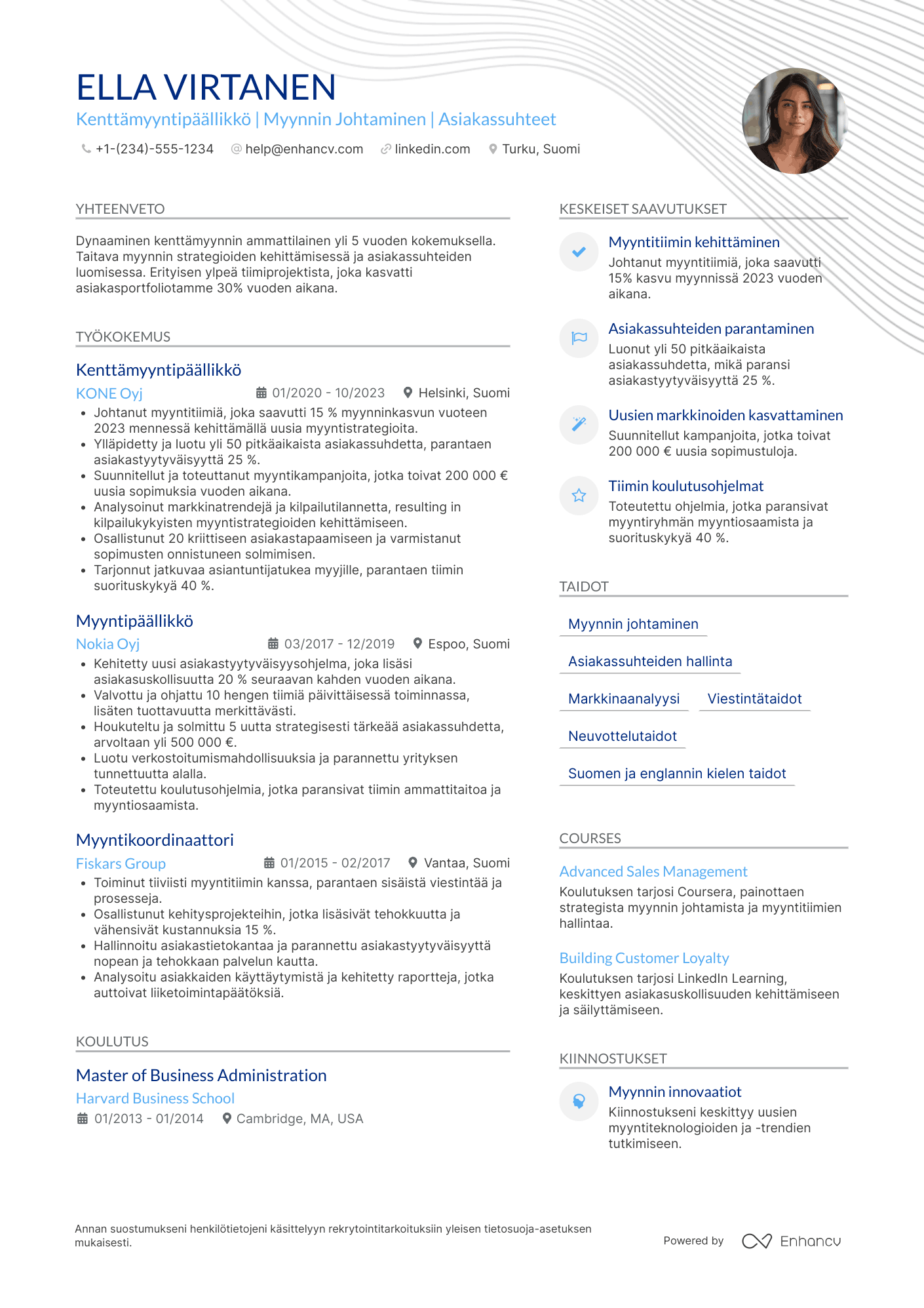 Ansioluettelo Kenttämyyntipäällikkö Resume Example